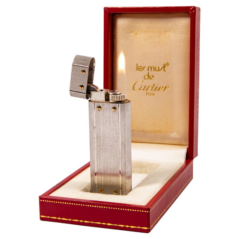 Vintage Versilberte CARTIER Santos Feuerzeug in Box 1980er im