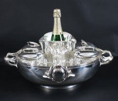 Rafraîchisseur à champagne et caviar argenté vintage du 20ème siècle