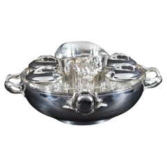 Enfriador vintage de caviar y champán bañado en plata Siglo XX