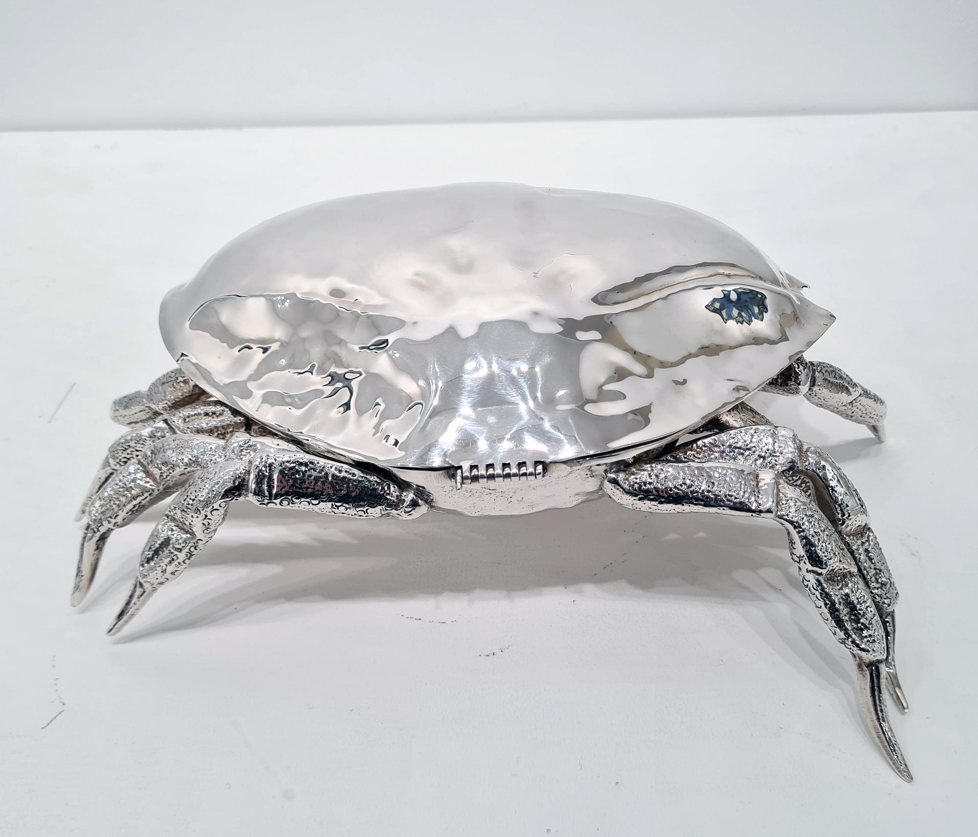 Vieux plat caviar en métal argenté en forme de crabe, vers 1970  en vente 3