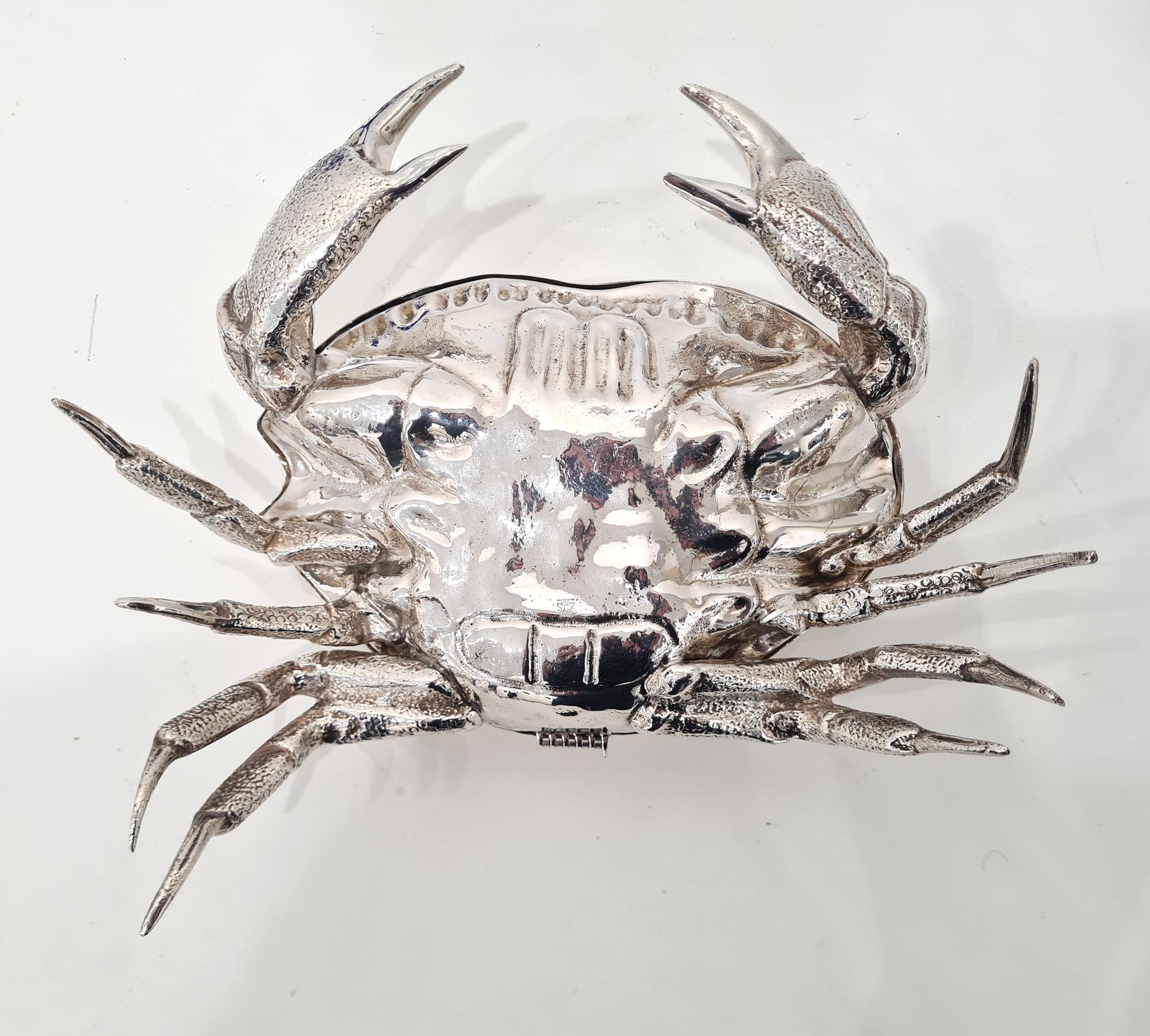 Vintage Silver Plated Caviar Dish in the Shape of a Crab, c. 1970  For Sale 6
