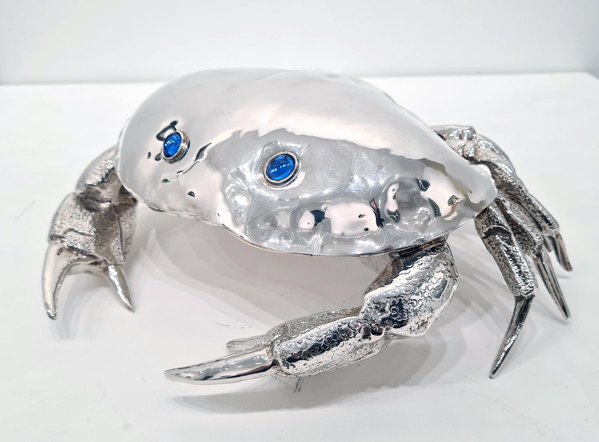 Mid-Century Modern Vintage Silver Plated Caviar Dish in the Shape of a Crab, c. 1970  For Sale
