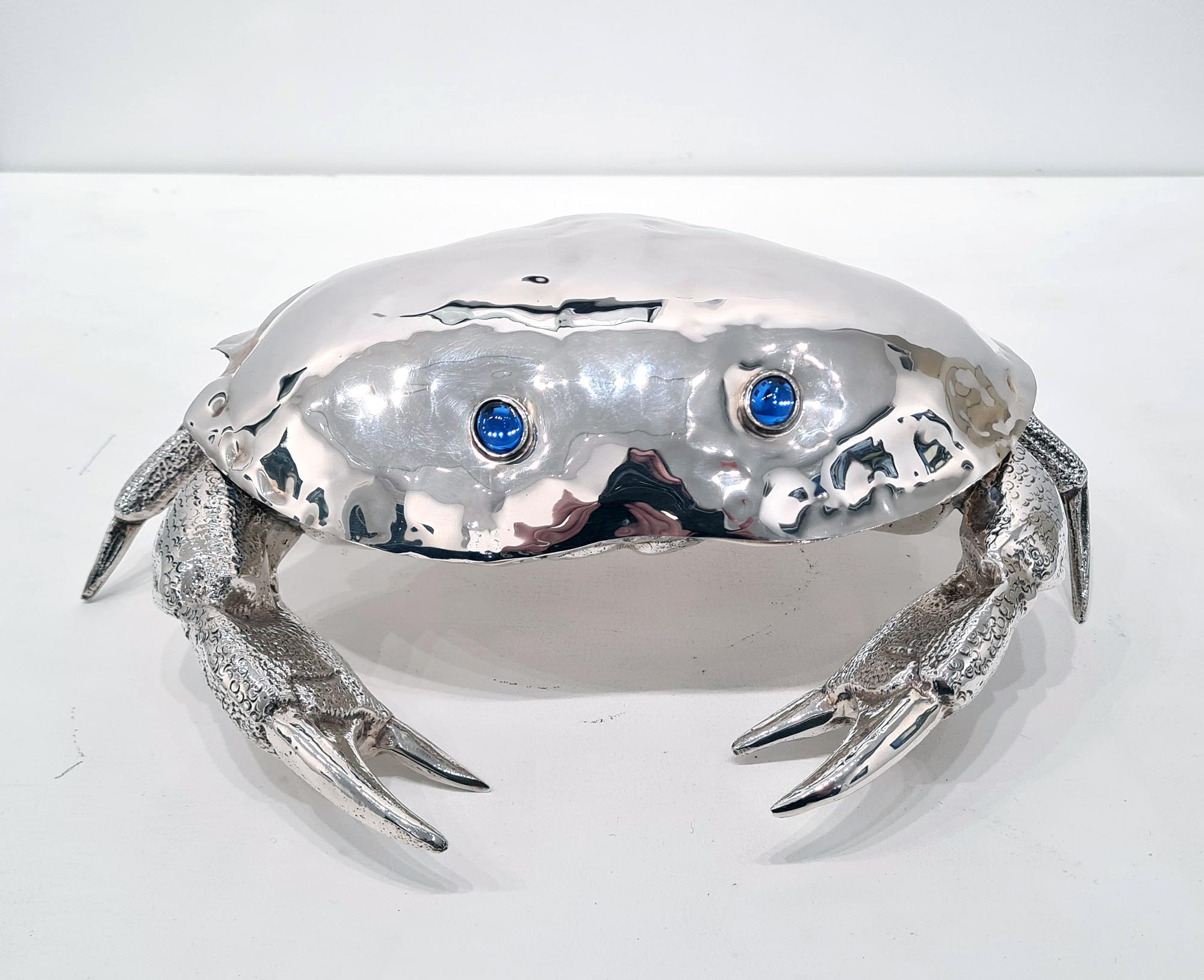 Mid-Century Modern Vintage Silver Plated Caviar Dish in the Shape of a Crab, c. 1970  For Sale