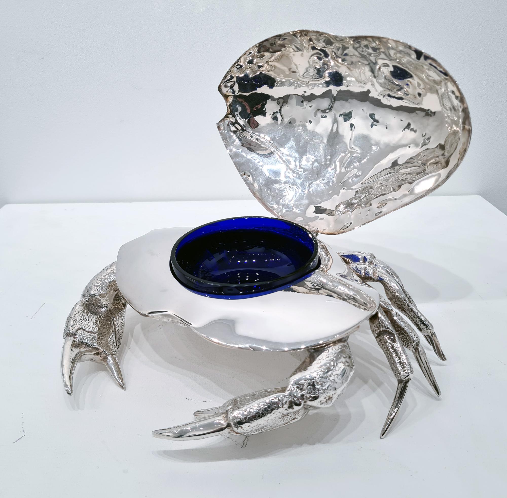 Late 20th Century Vintage Silver Plated Caviar Dish in the Shape of a Crab, c. 1970  For Sale