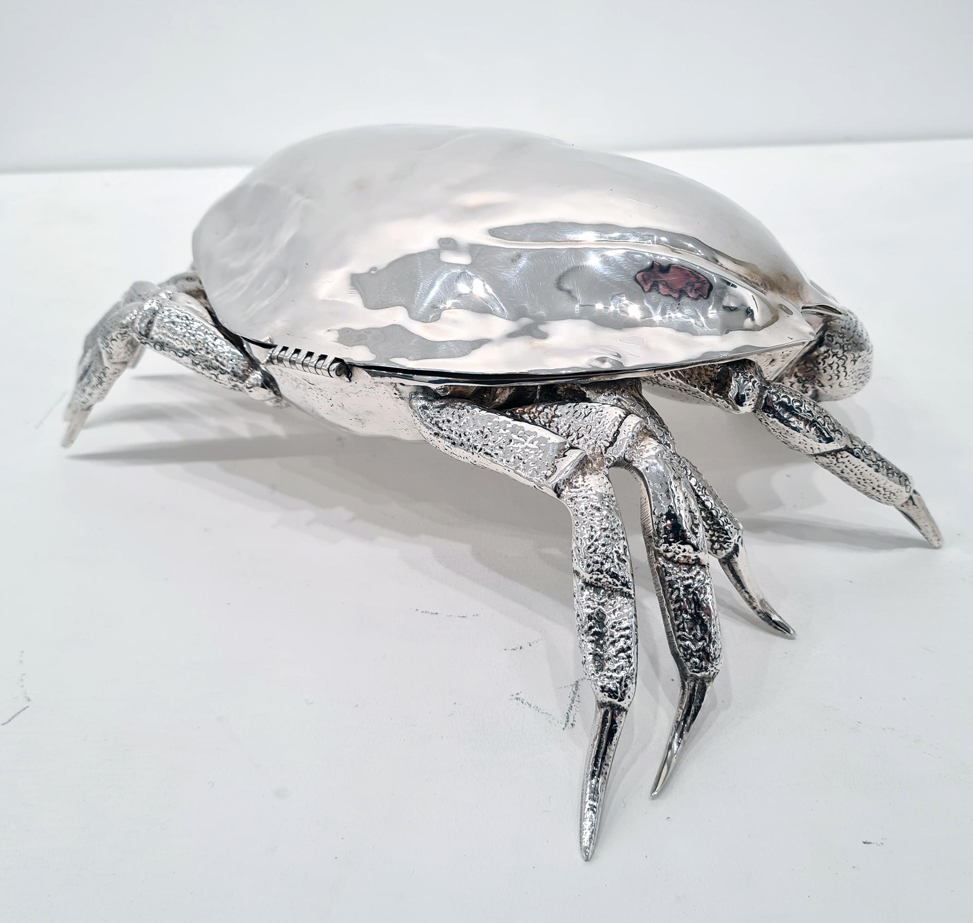 Vintage Silver Plated Caviar Dish in the Shape of a Crab, c. 1970  For Sale 3
