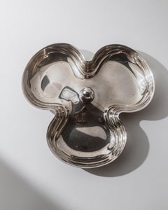 Vintage Silver Plated Centerpiece with Three Bowls and Egg Shaped Handle, 1940s