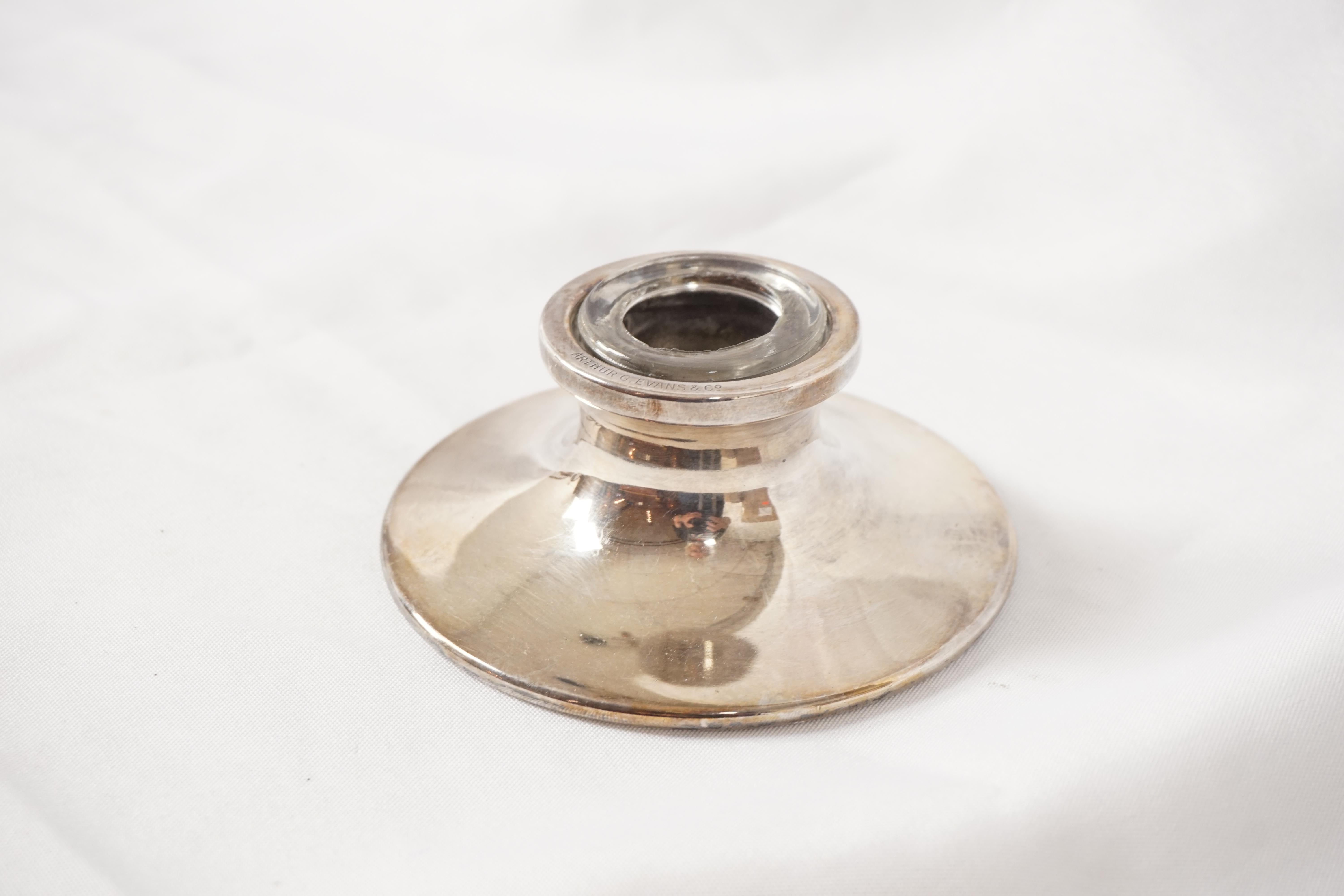 Scottish Vintage Silver Plated Circular Inkwell, Scotland 1930, H310