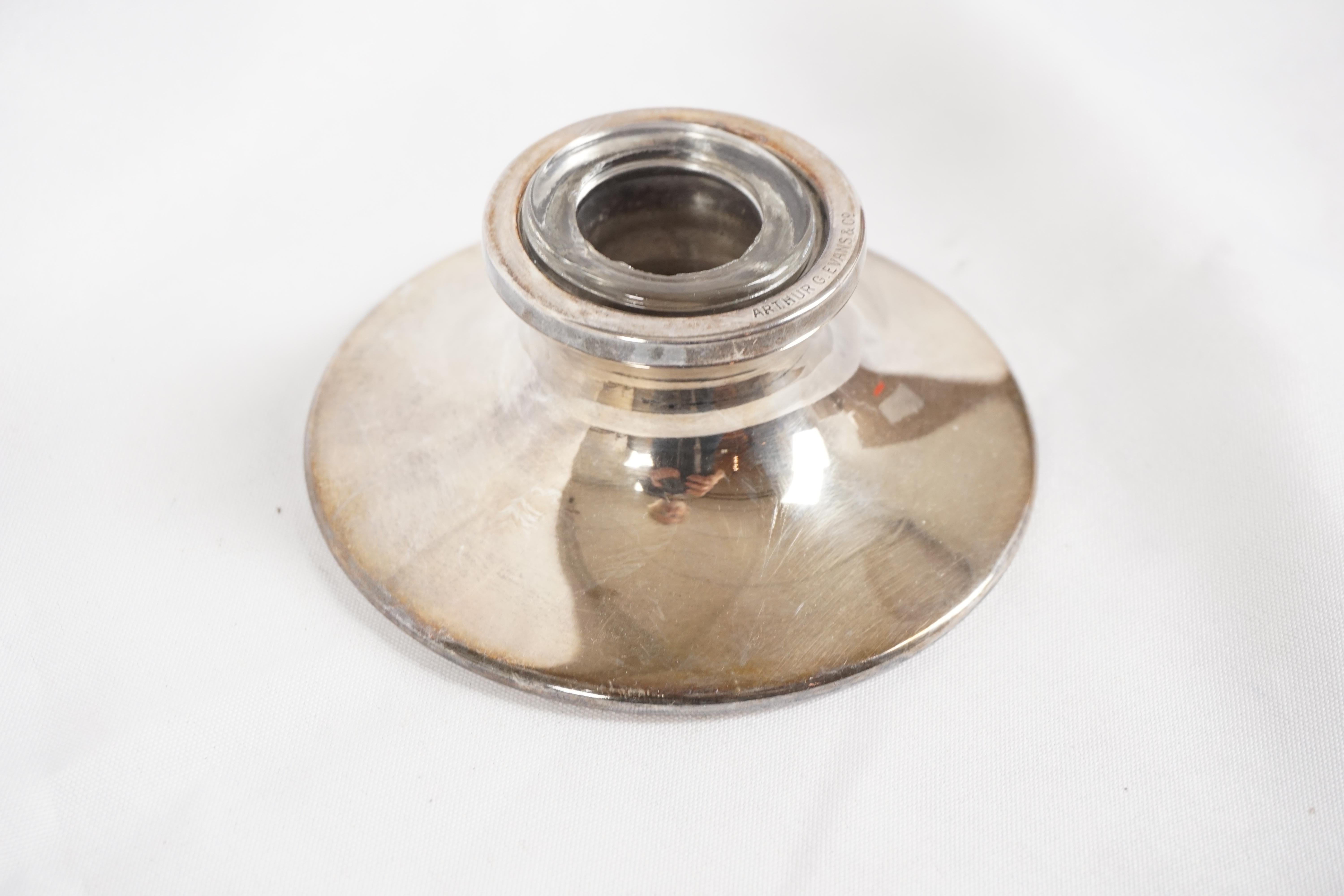 Hand-Crafted Vintage Silver Plated Circular Inkwell, Scotland 1930, H310