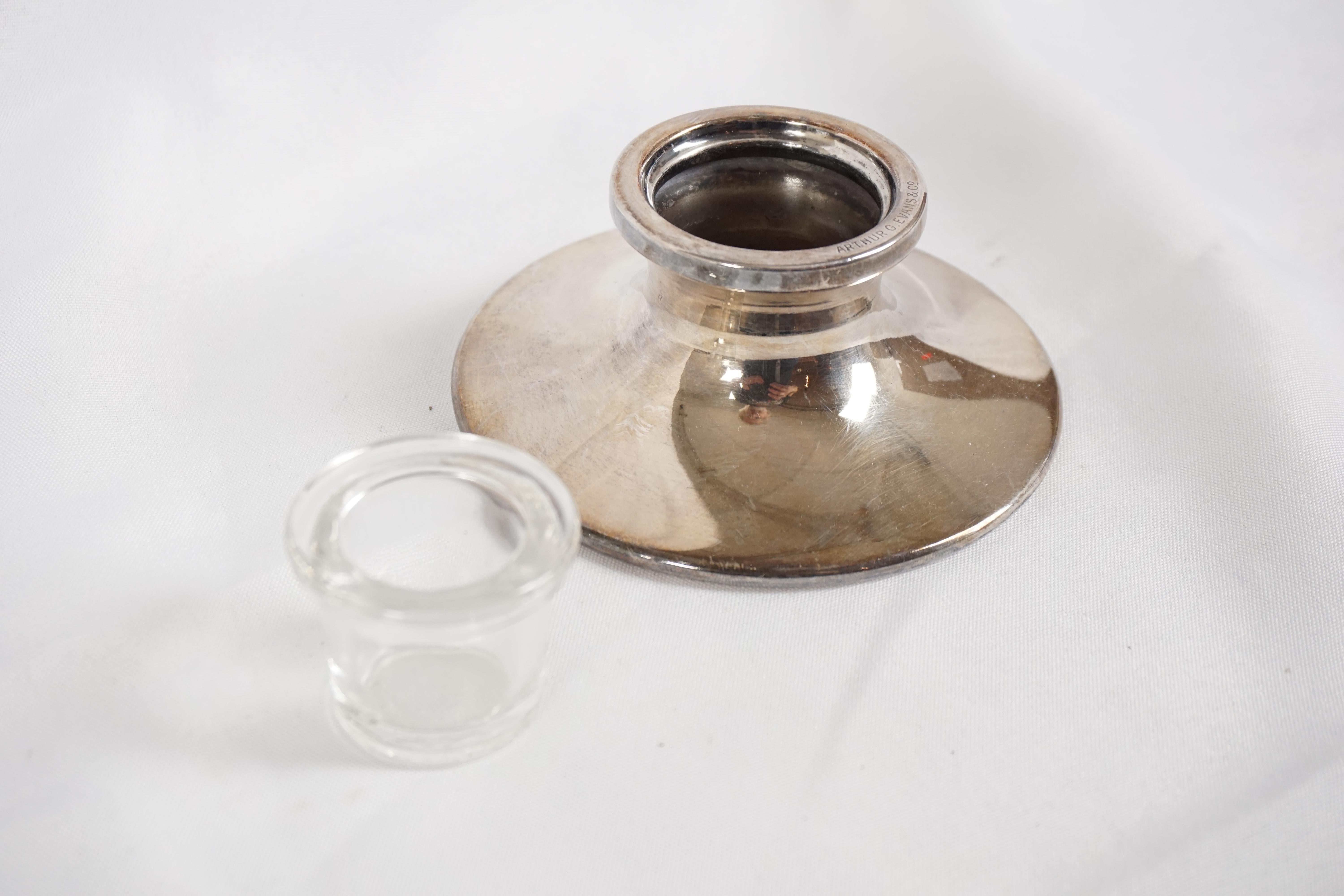 Vintage Silver Plated Circular Inkwell, Scotland 1930, H310 In Good Condition In Vancouver, BC