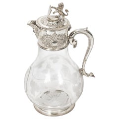Vintage Silver Plated Claret Jug Glass Decanter, 20th Century