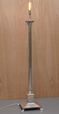 Vintage Silver Plated Corinthian Pillared Floor Standing Lamp Hairy Paw Feet
