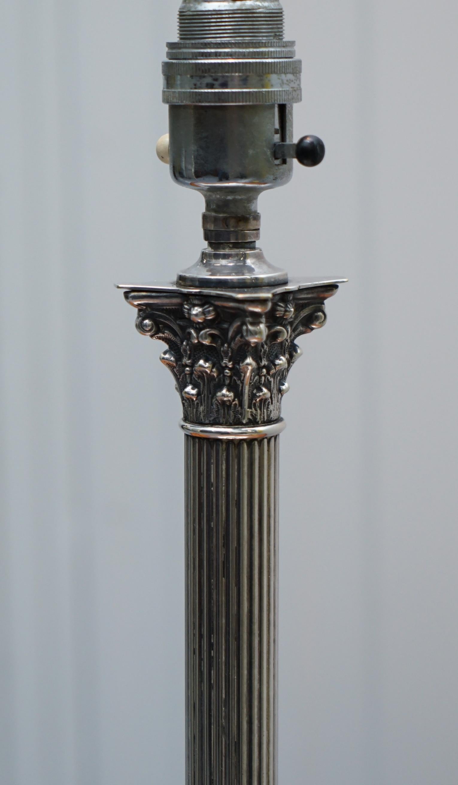 Vintage Silver Plated Corinthian Pillared Nelsons Column Table Lamp Stepped Base For Sale 3