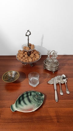 Vintage Silver Plated Cruet Set with Cut and Beveled Crystal Glass Bottles, 50s