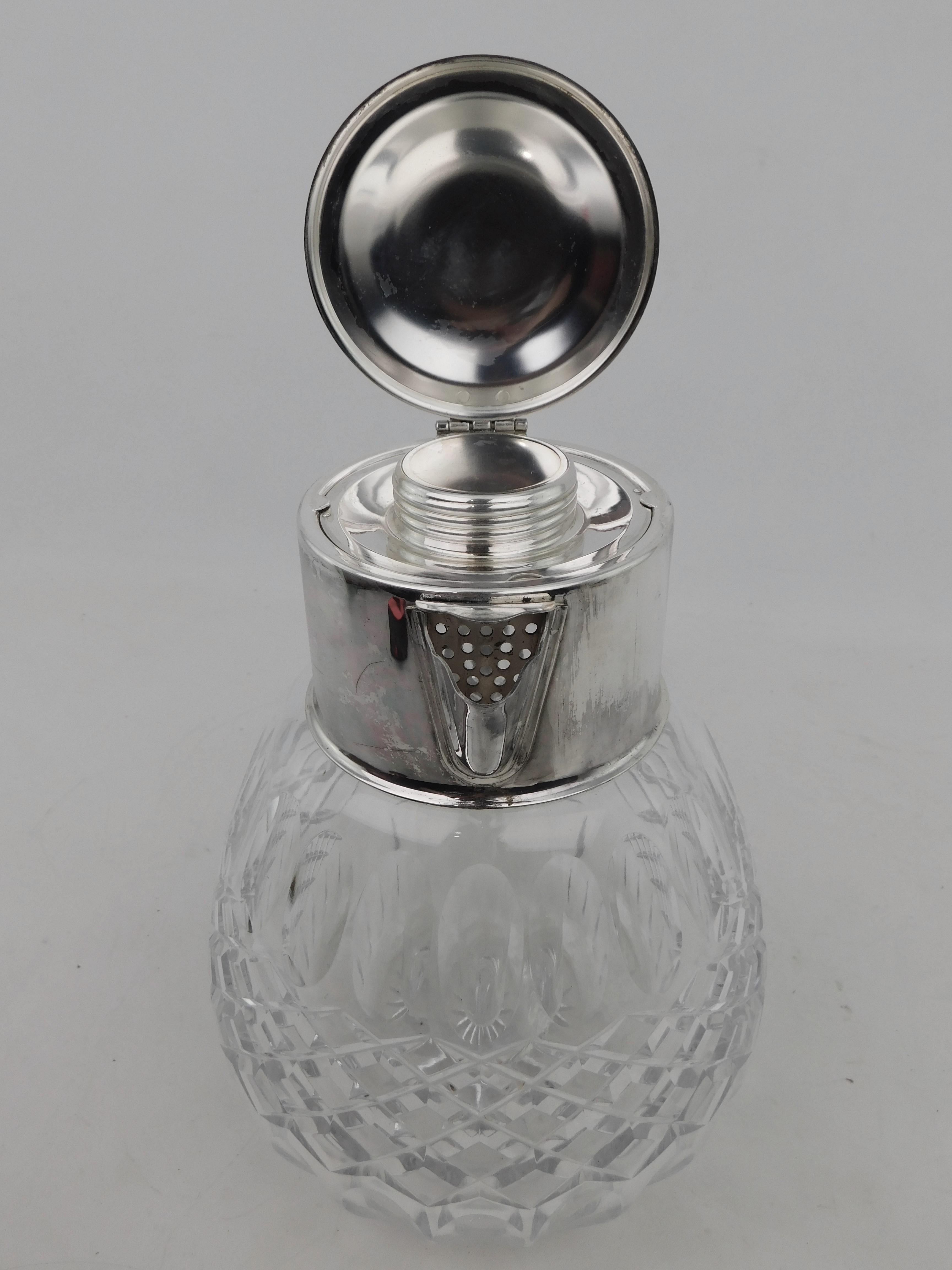Jarra vintage de cristal plateado con enfriador de vidrio Moderno de mediados de siglo en venta