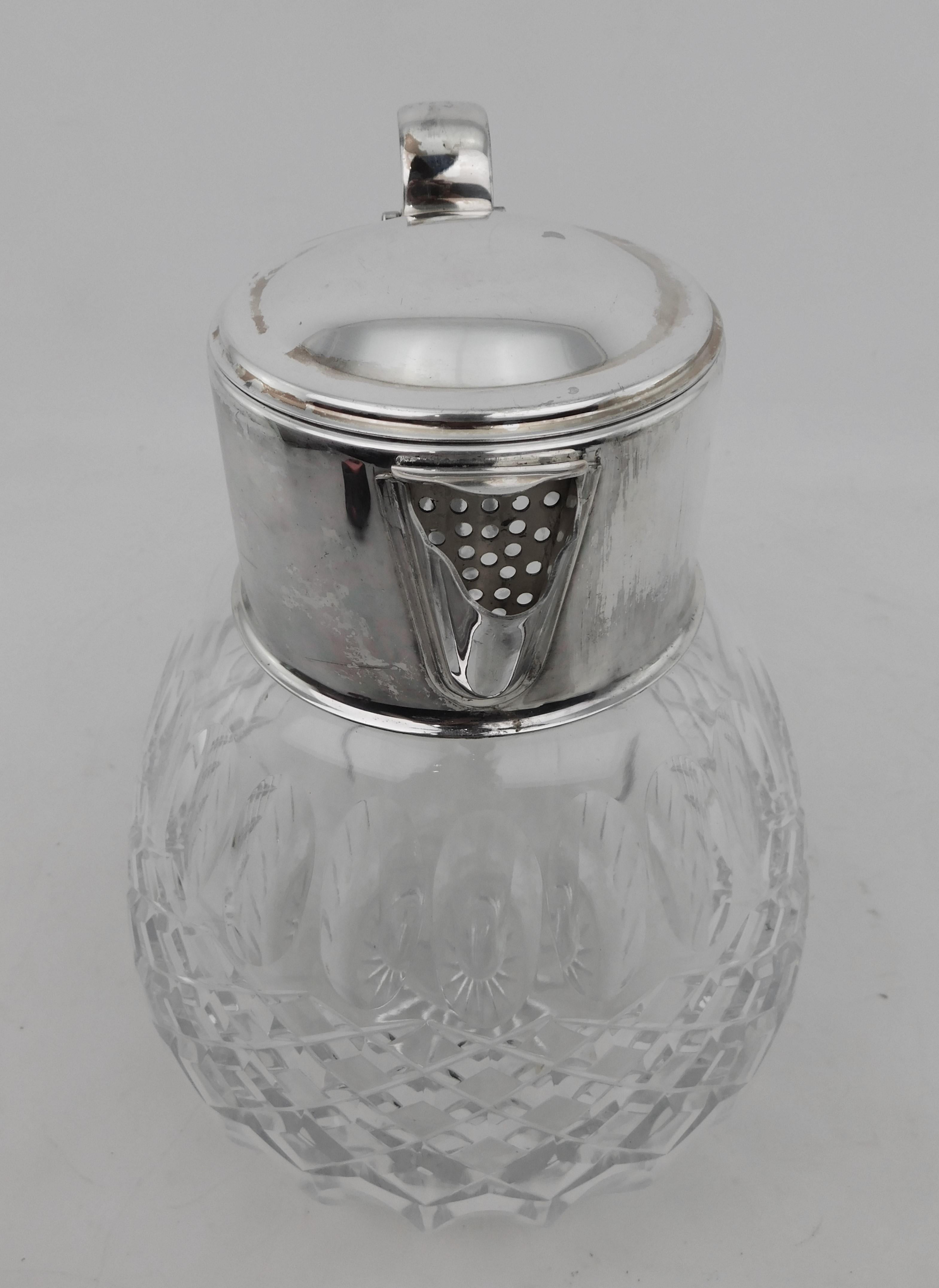 Vintage Silver Plated Crystal Pitcher with Glass Chiller For Sale 1