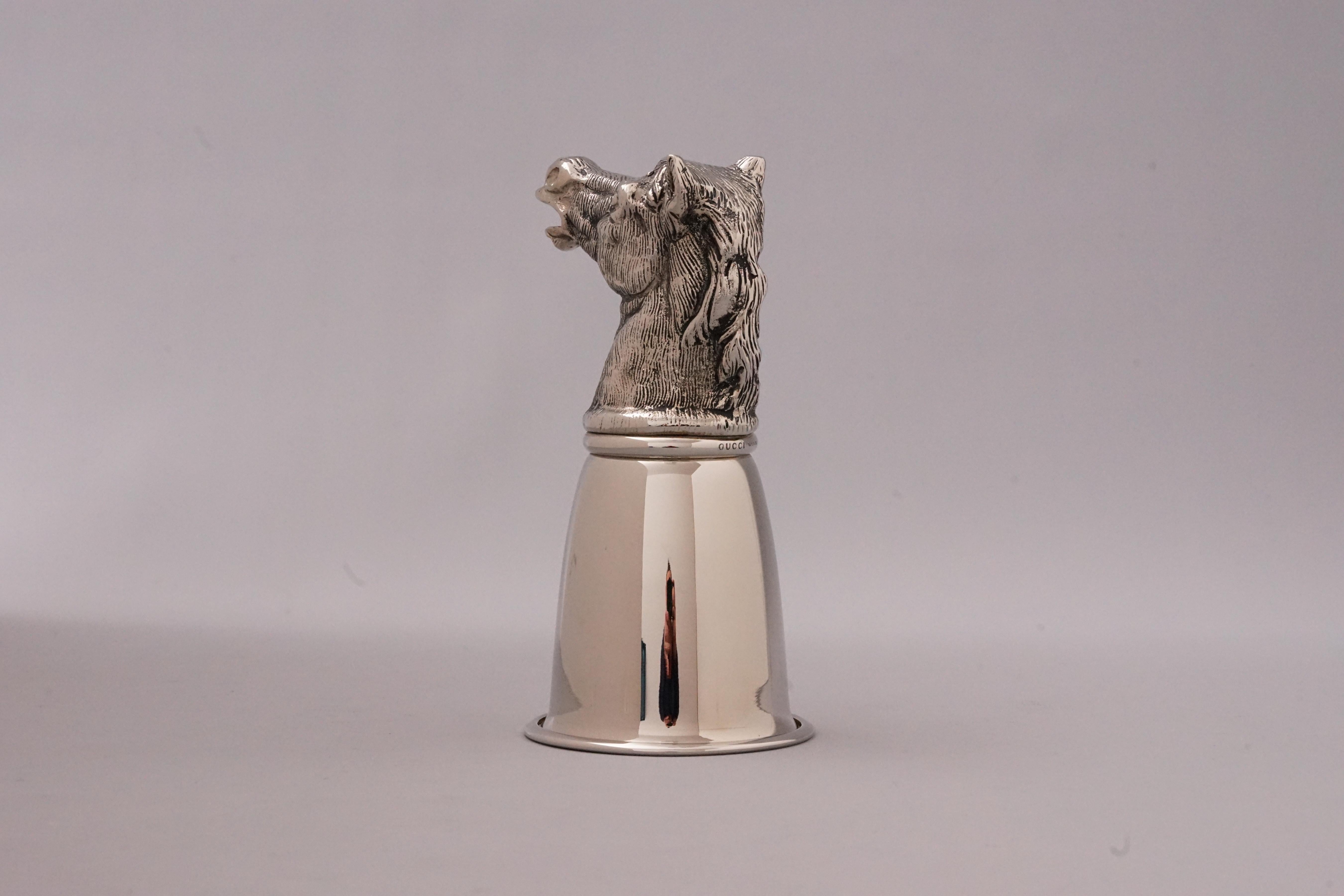 Hollywood Regency Vintage Silver Plated Cup with Horse Head from Gucci, 1970s For Sale