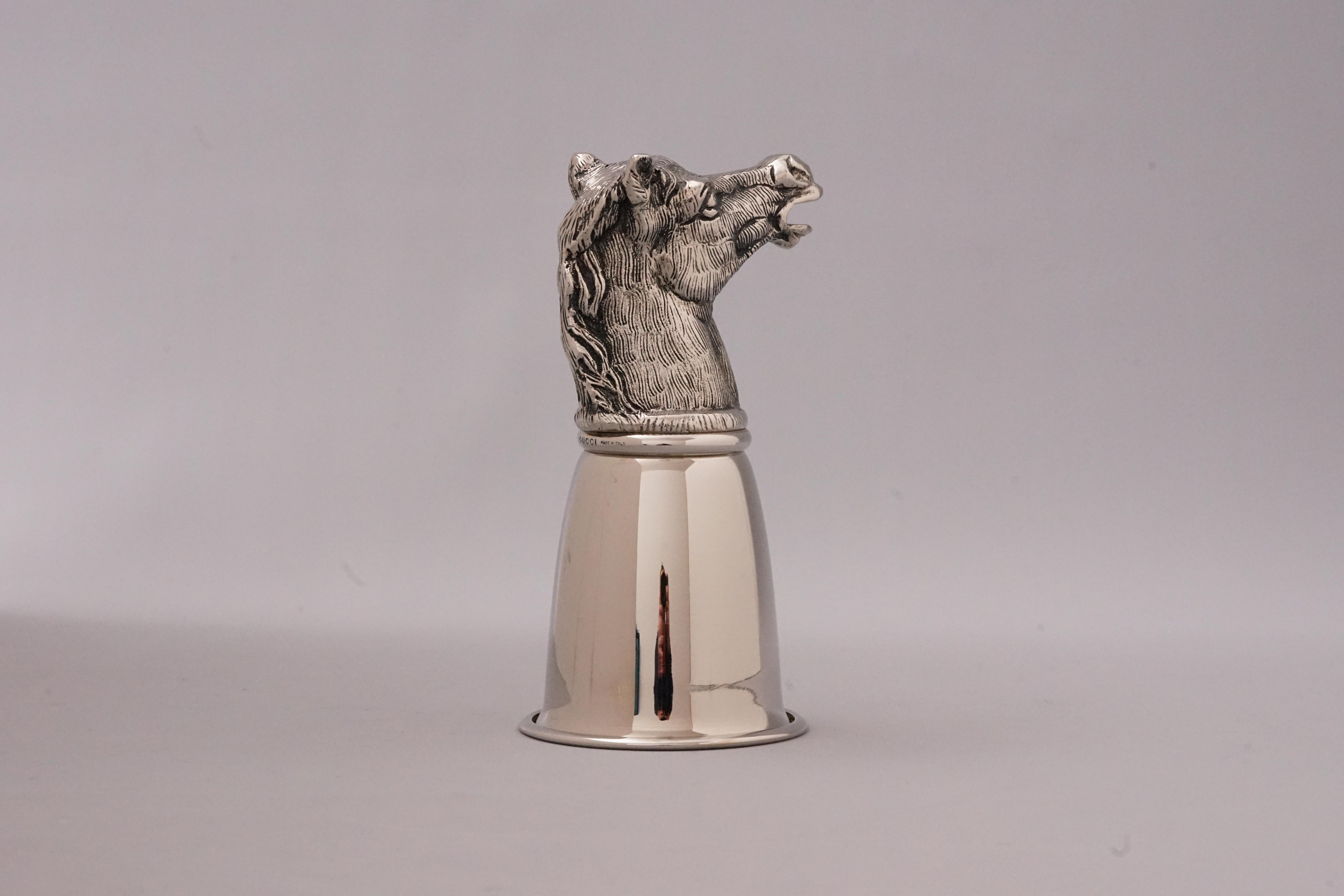 Italian Vintage Silver Plated Cup with Horse Head from Gucci, 1970s For Sale