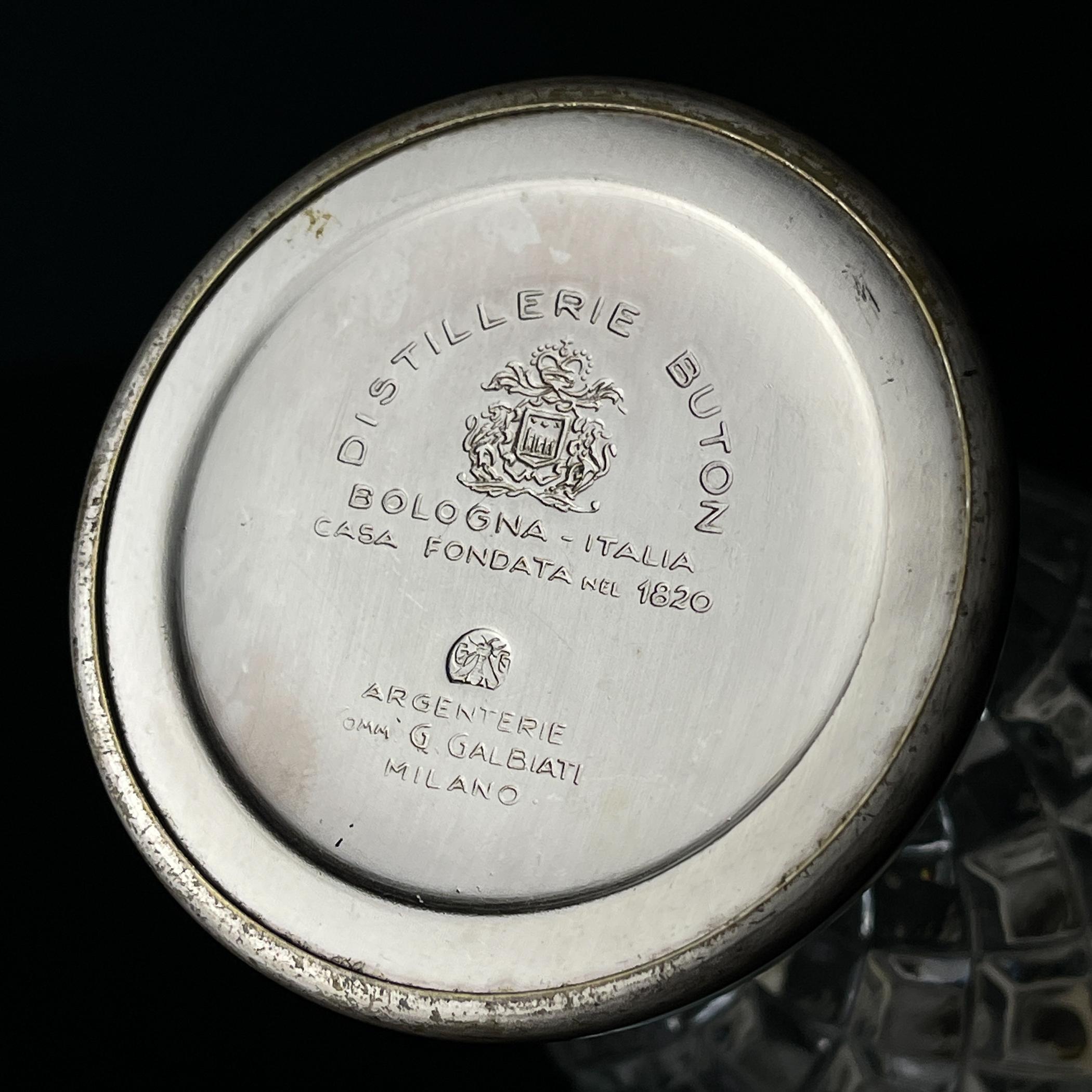 Vintage versilberte Karaffe Distillerie Buton Bologna, Italien, 1950er Jahre im Angebot 1