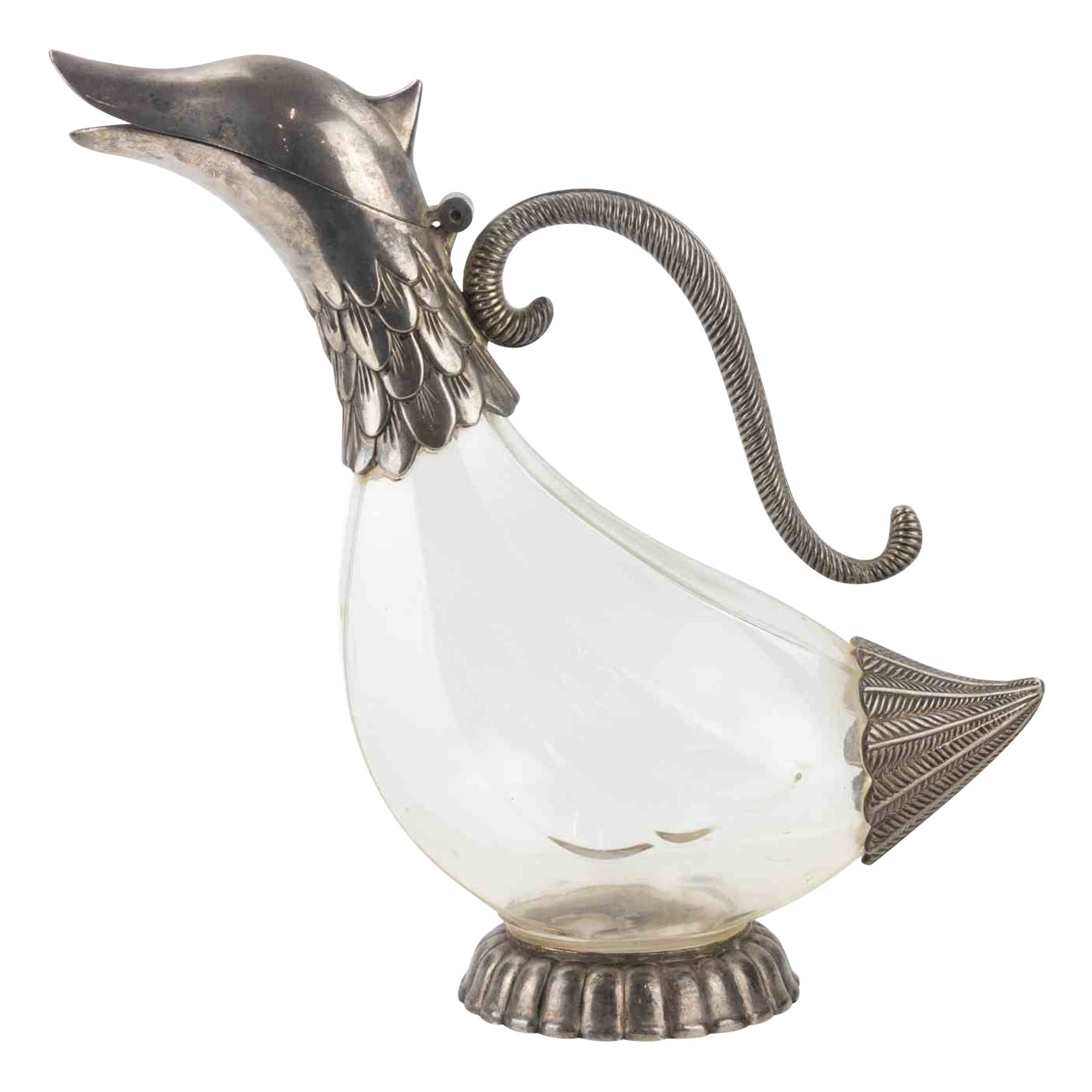 Vintage Silver Plated Duck Shaped Carafe by Silea, 1970s (Carafe en forme de canard en métal argenté)