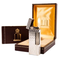Vintage Silver Plated Dunhill Rollagas Lighter Chevron in Box 1980s