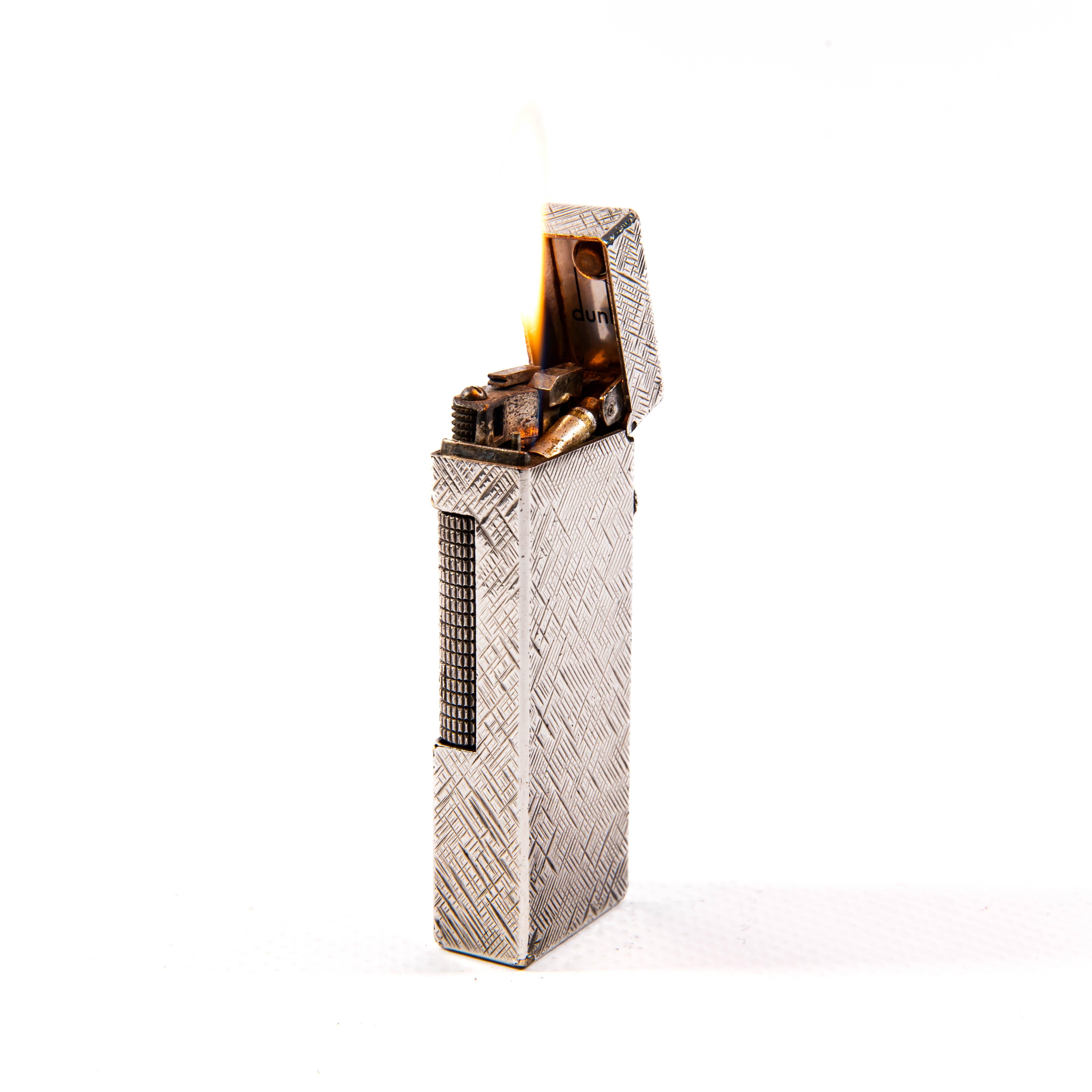 Accendino DUNHILL Rollagas placcato argento d'epoca Florentine anni '70 in vendita 3