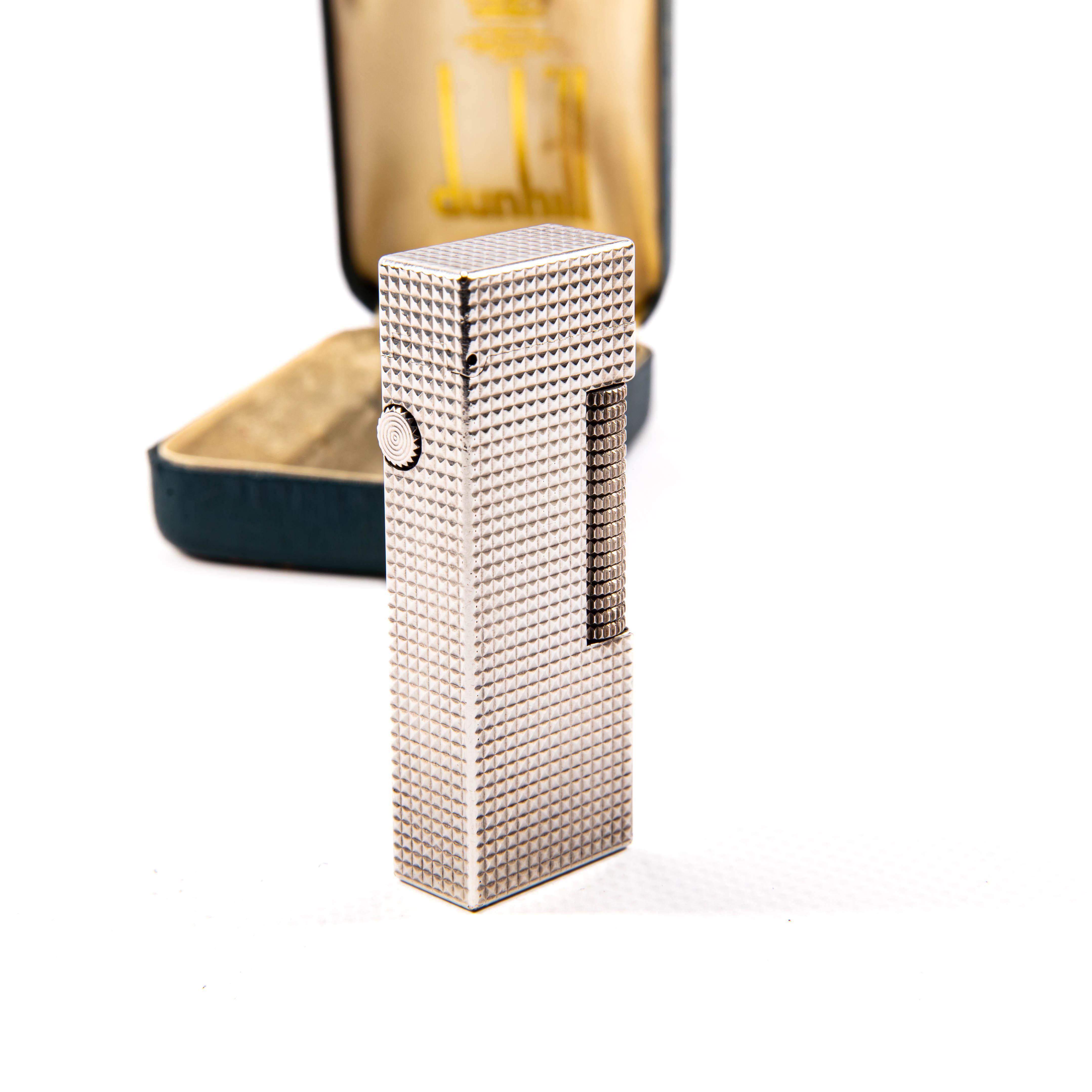 Versilberter DUNHILL Rollagas-Leuchte Hobnail im Vintage-Stil in Schachtel 1970er Jahre im Angebot 2