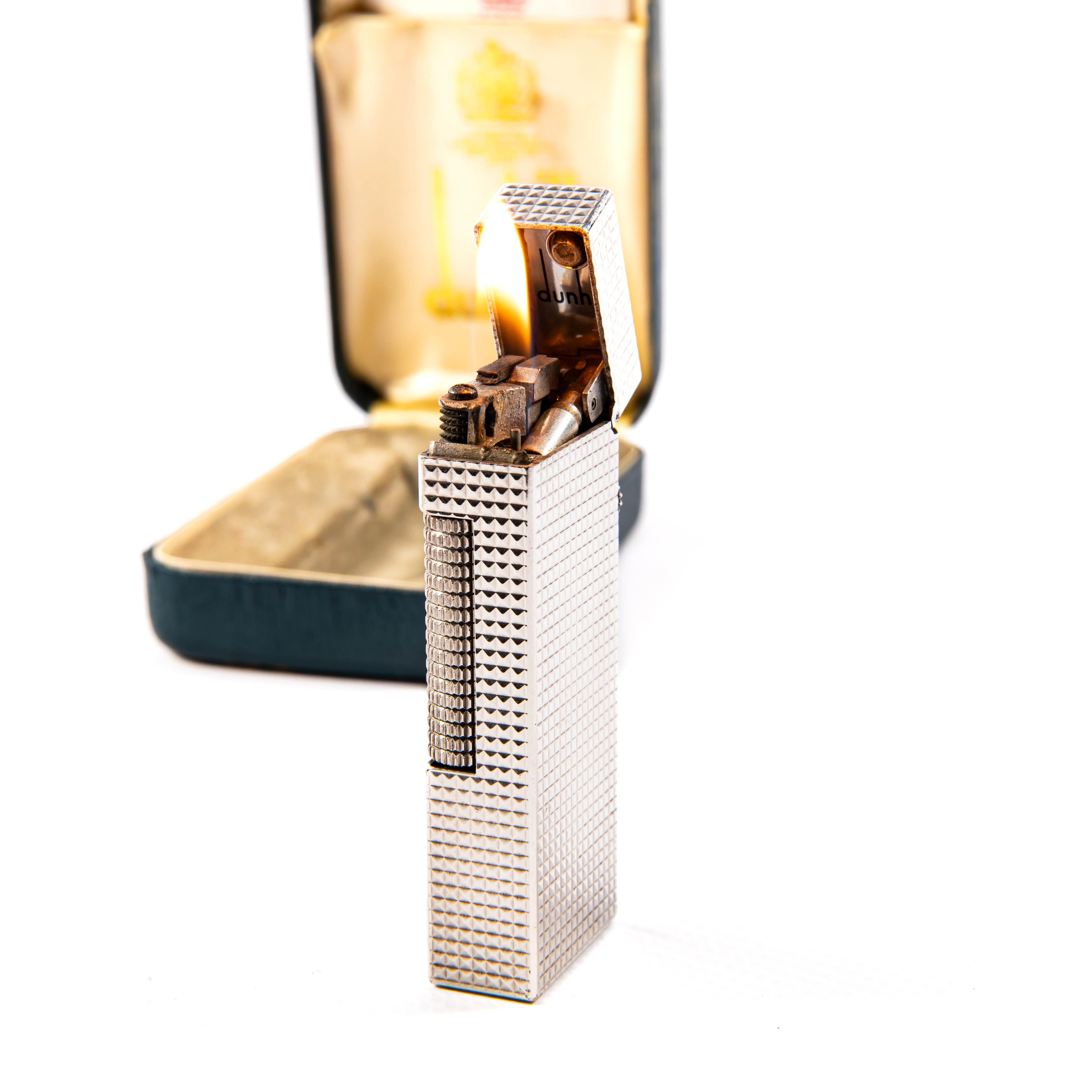 Versilberter DUNHILL Rollagas-Leuchte Hobnail im Vintage-Stil in Schachtel 1970er Jahre im Angebot 4