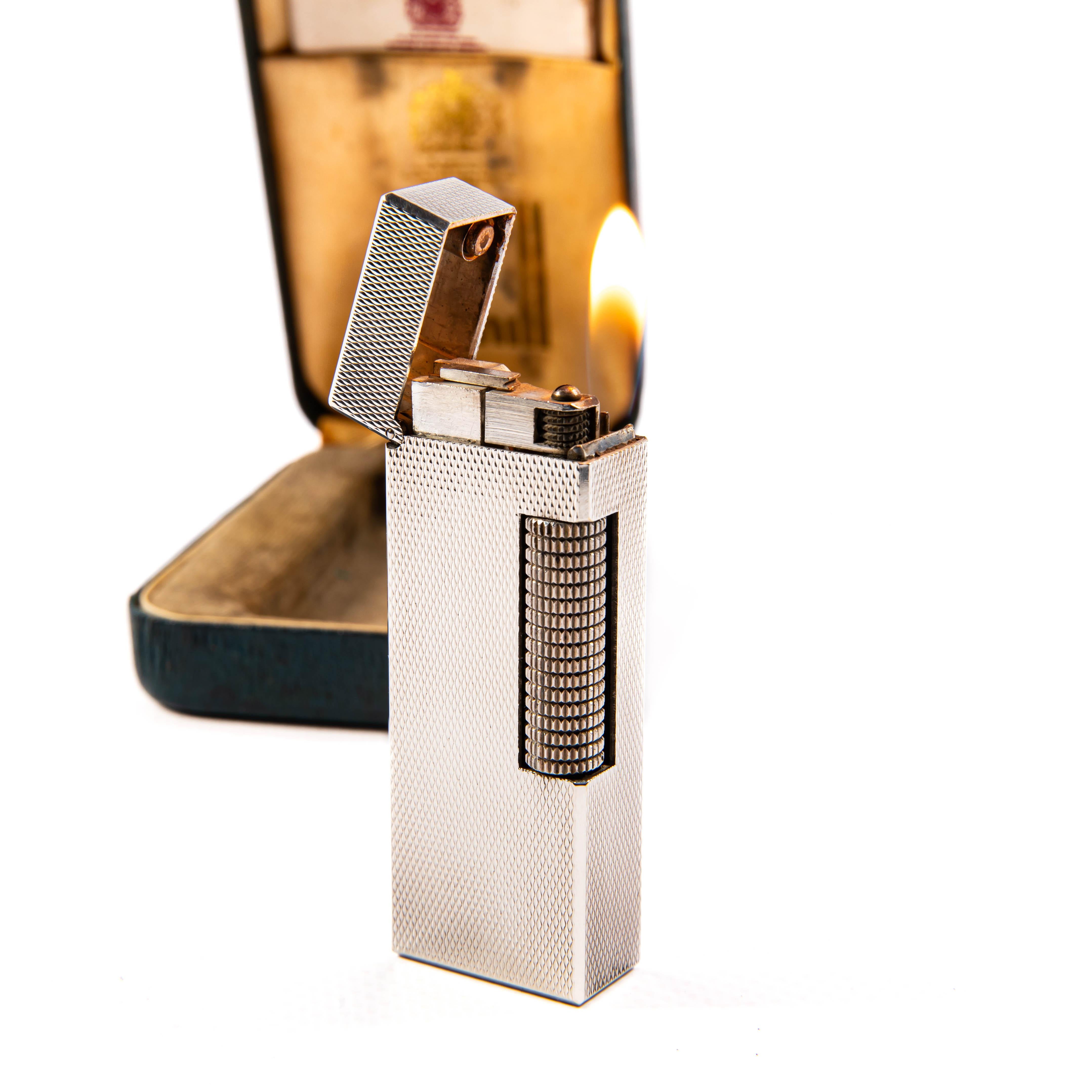 Accendino DUNHILL Rollagas placcato argento vintage in scatola anni '70 in vendita 3