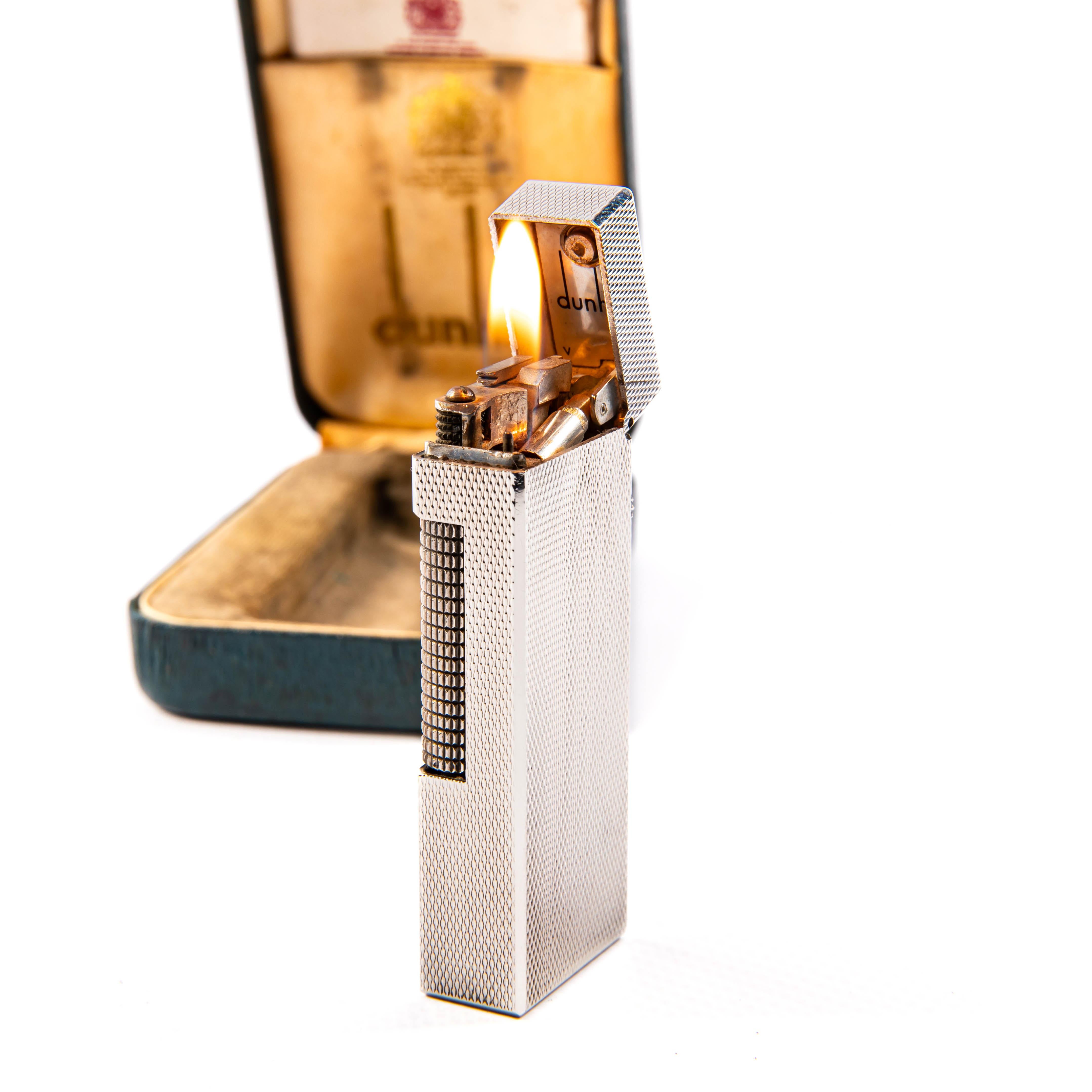 Accendino DUNHILL Rollagas placcato argento vintage in scatola anni '70 in vendita 4
