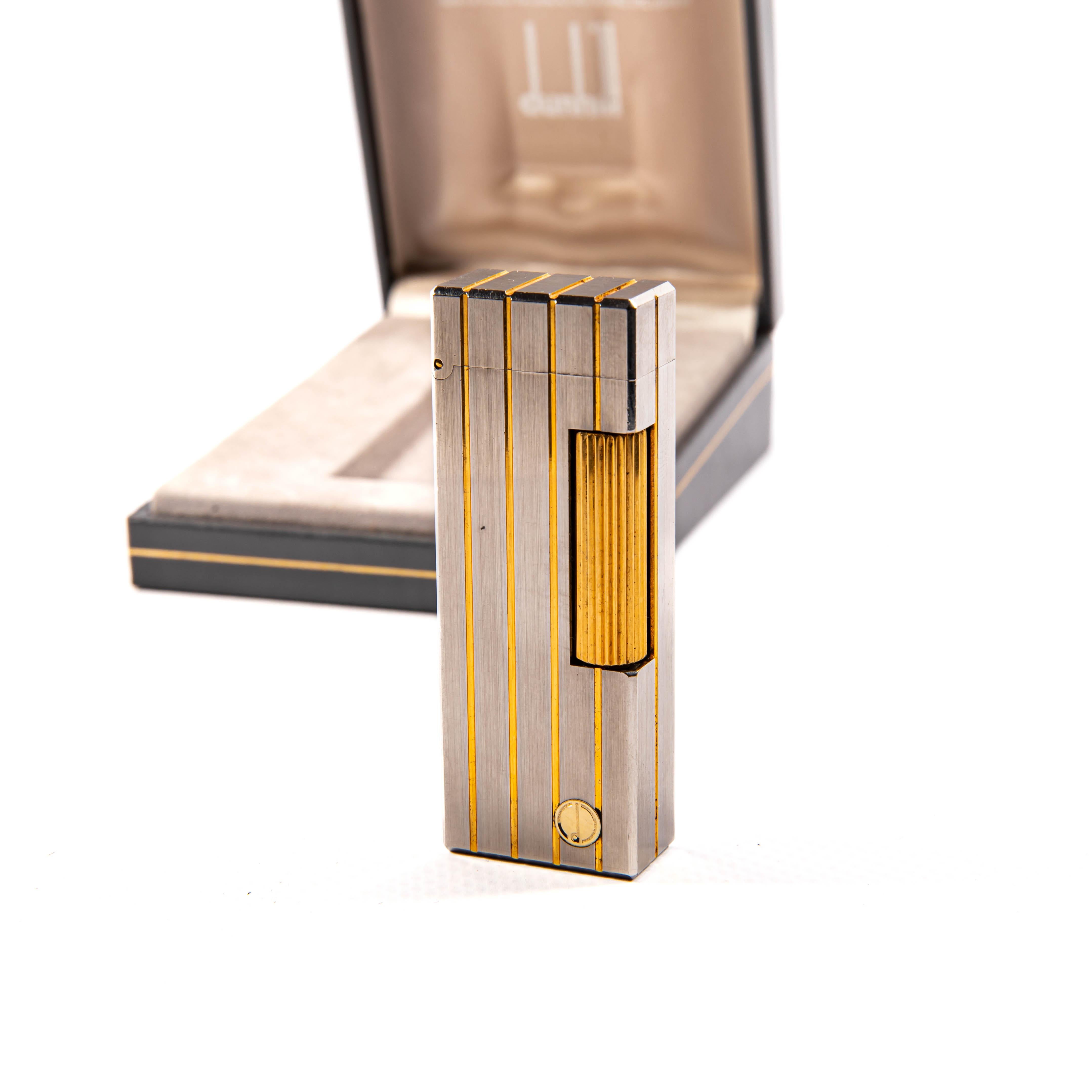 Vintage Silver Plated DUNHILL Rollagas Lighter Satin in Box 1980s In Good Condition In DELFT, NL