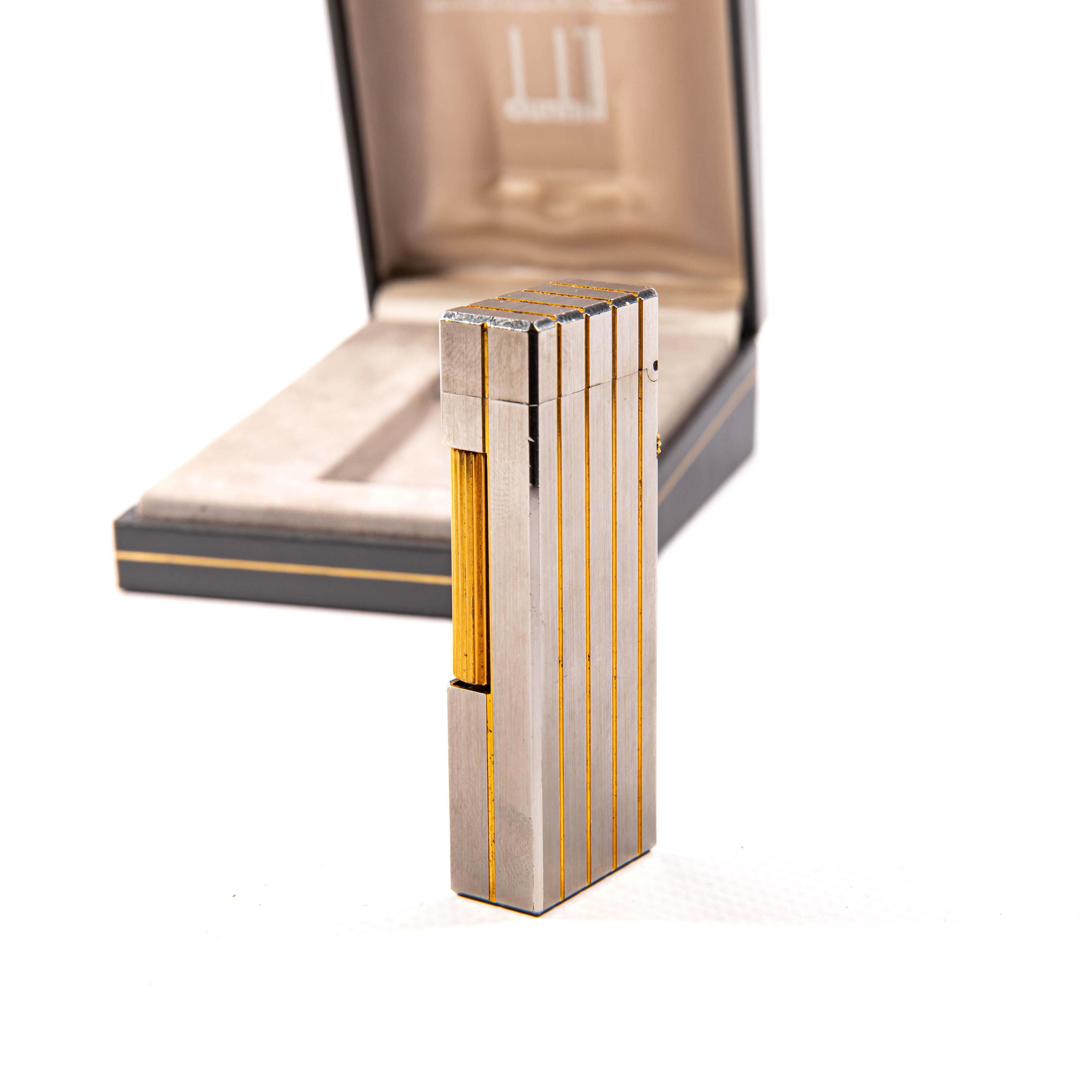 Women's or Men's Vintage Silver Plated DUNHILL Rollagas Lighter Satin in Box 1980s
