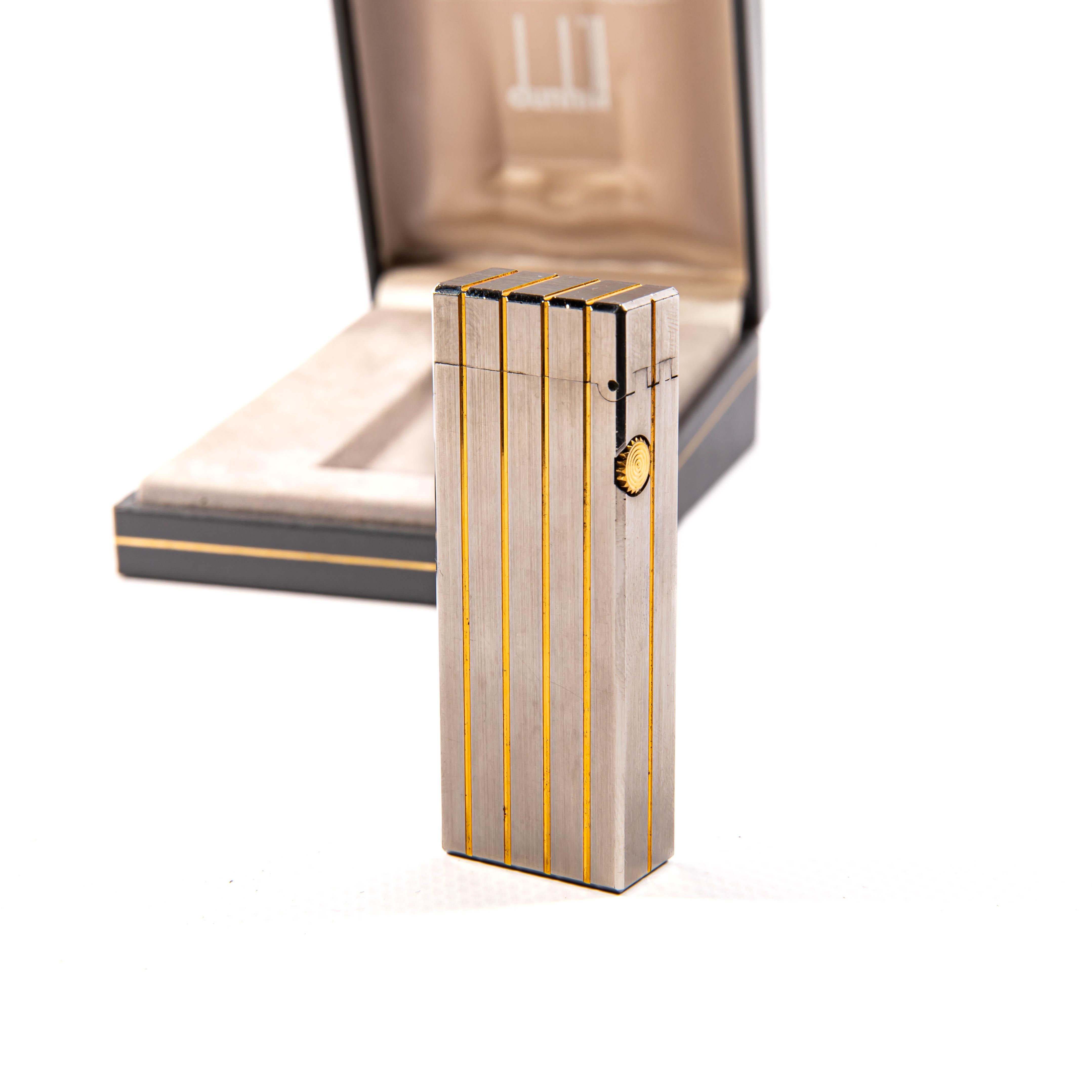 Vintage Silver Plated DUNHILL Rollagas Lighter Satin in Box 1980s 1