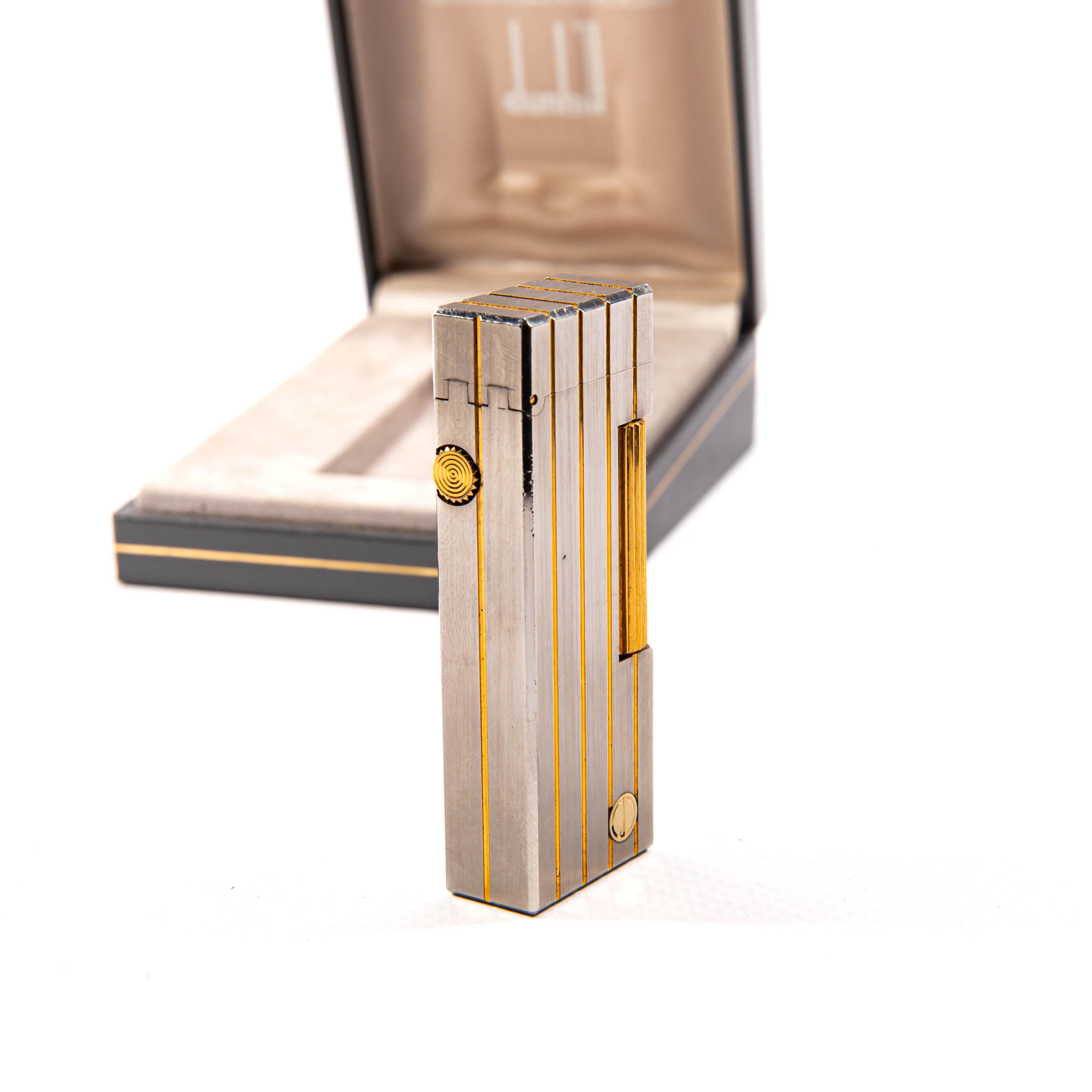 Vintage Silver Plated DUNHILL Rollagas Lighter Satin in Box 1980s 2