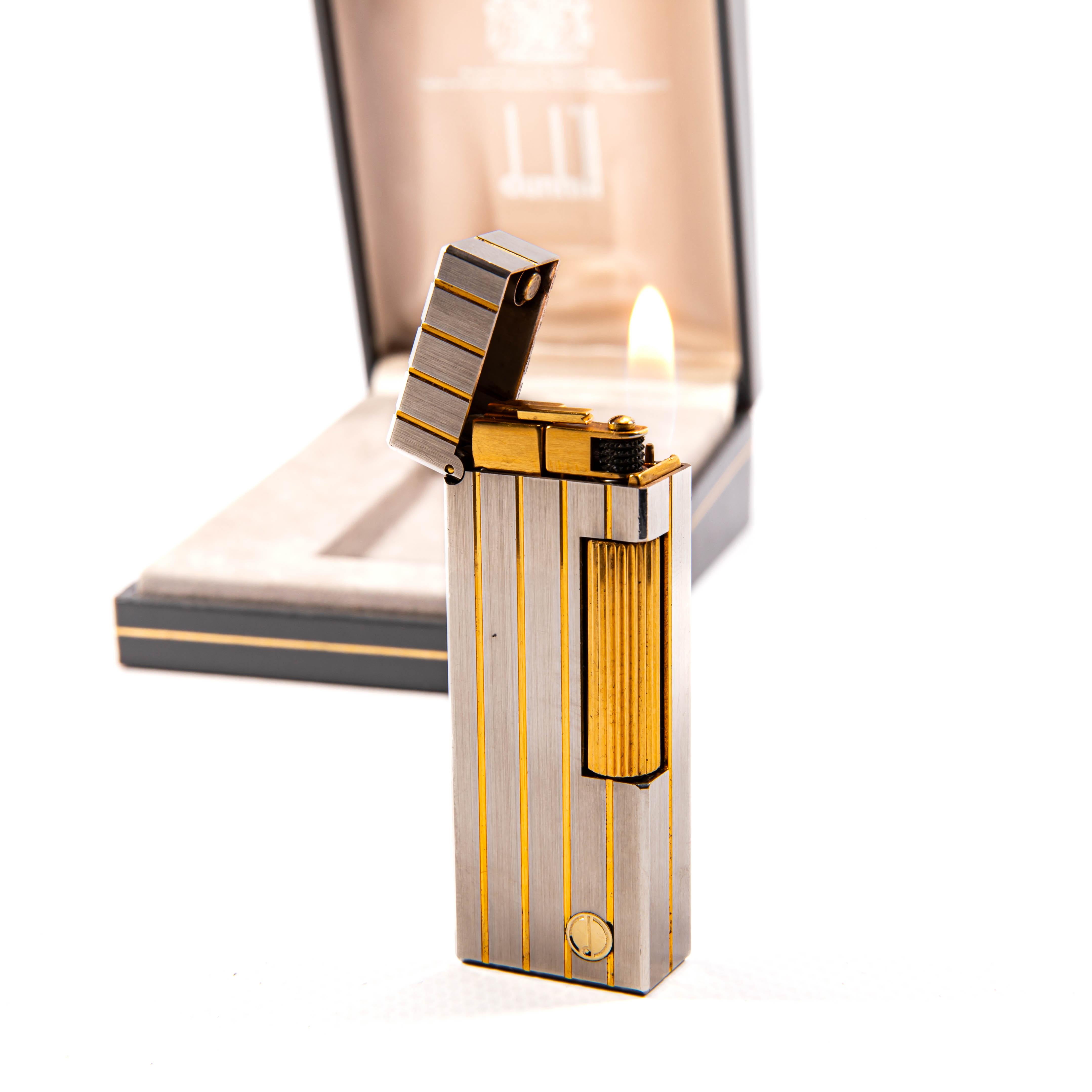 Vintage Silver Plated DUNHILL Rollagas Lighter Satin in Box 1980s 3