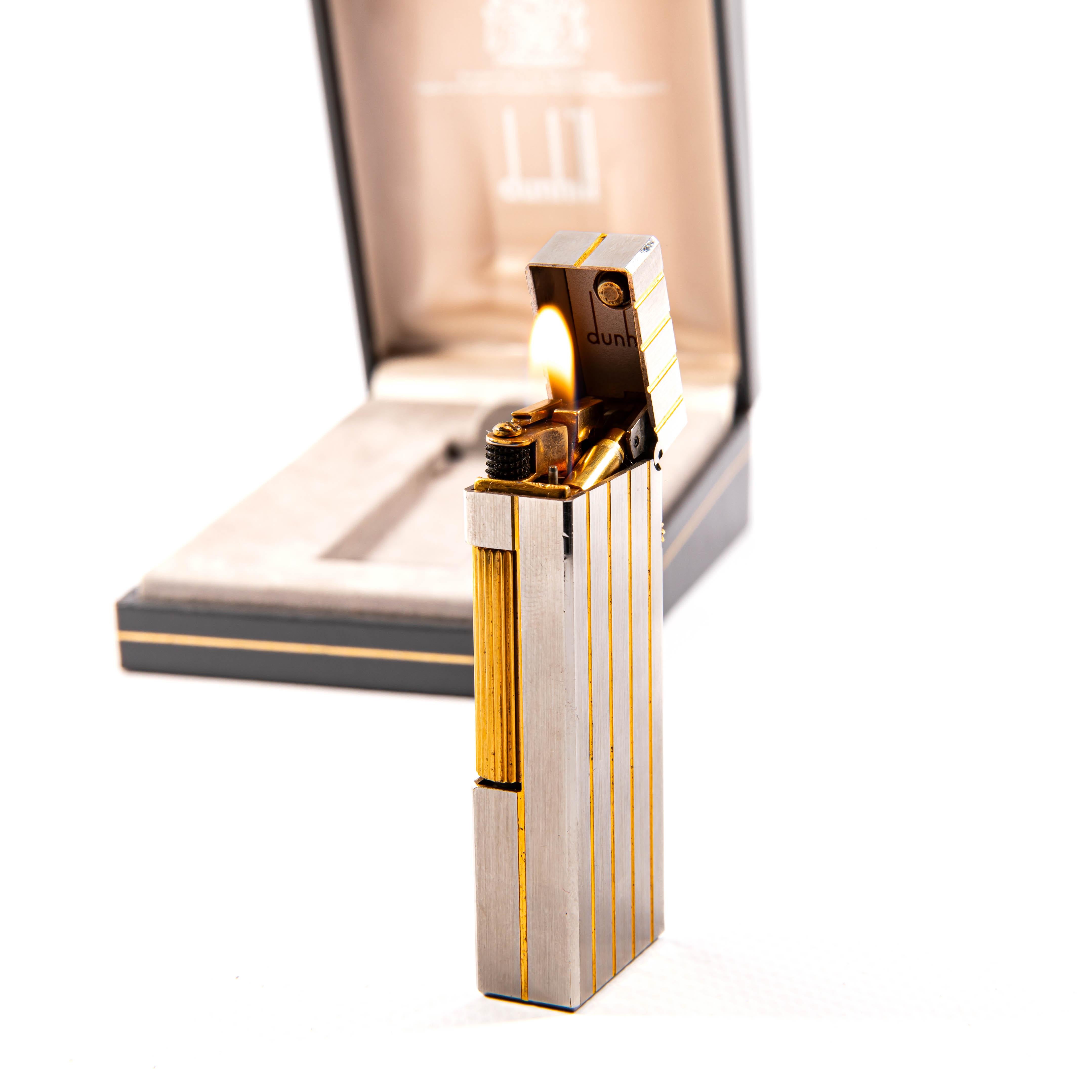 Vintage Silver Plated DUNHILL Rollagas Lighter Satin in Box 1980s 4