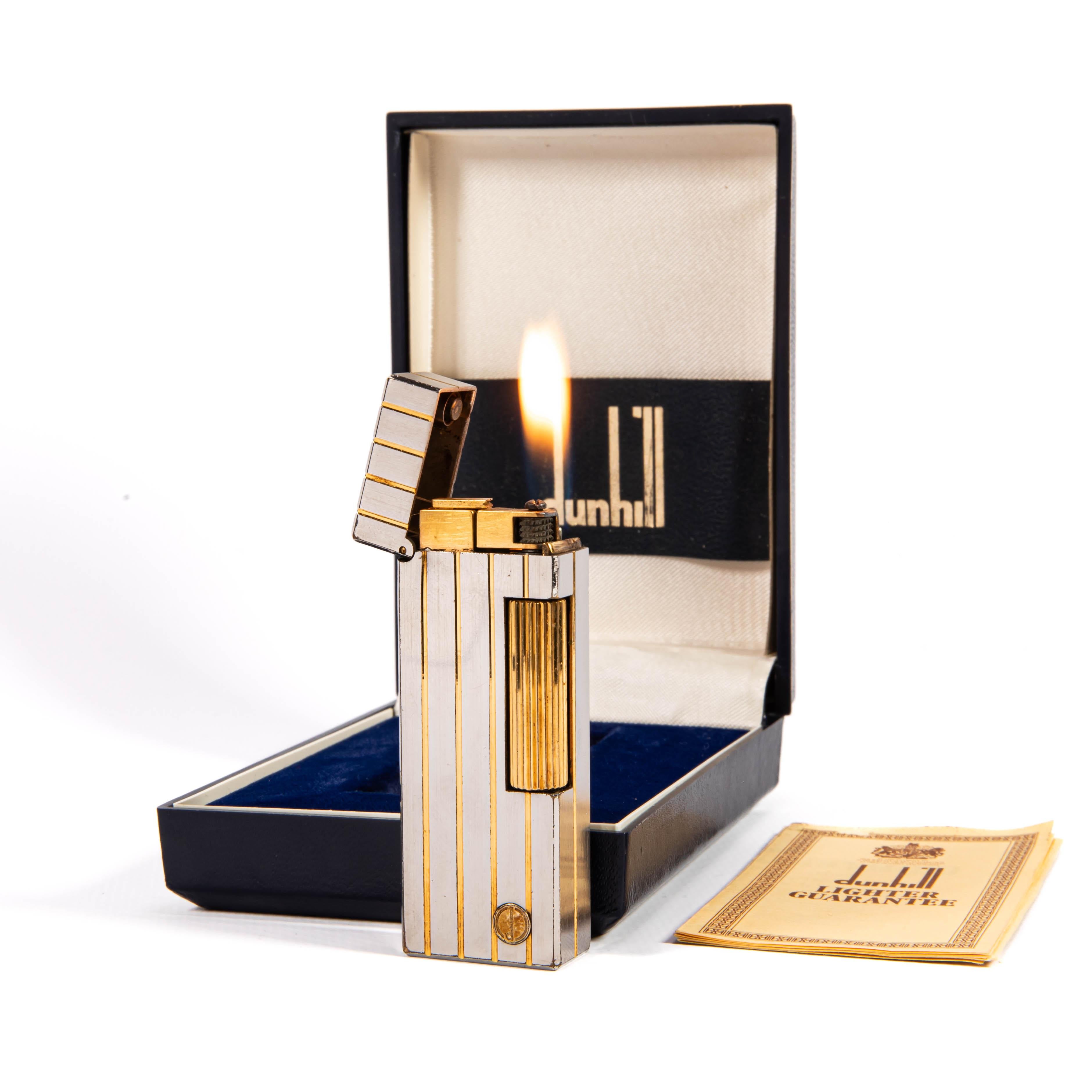 Vintage Silver Plated DUNHILL Rollagas Lighter Satin in Box 1985