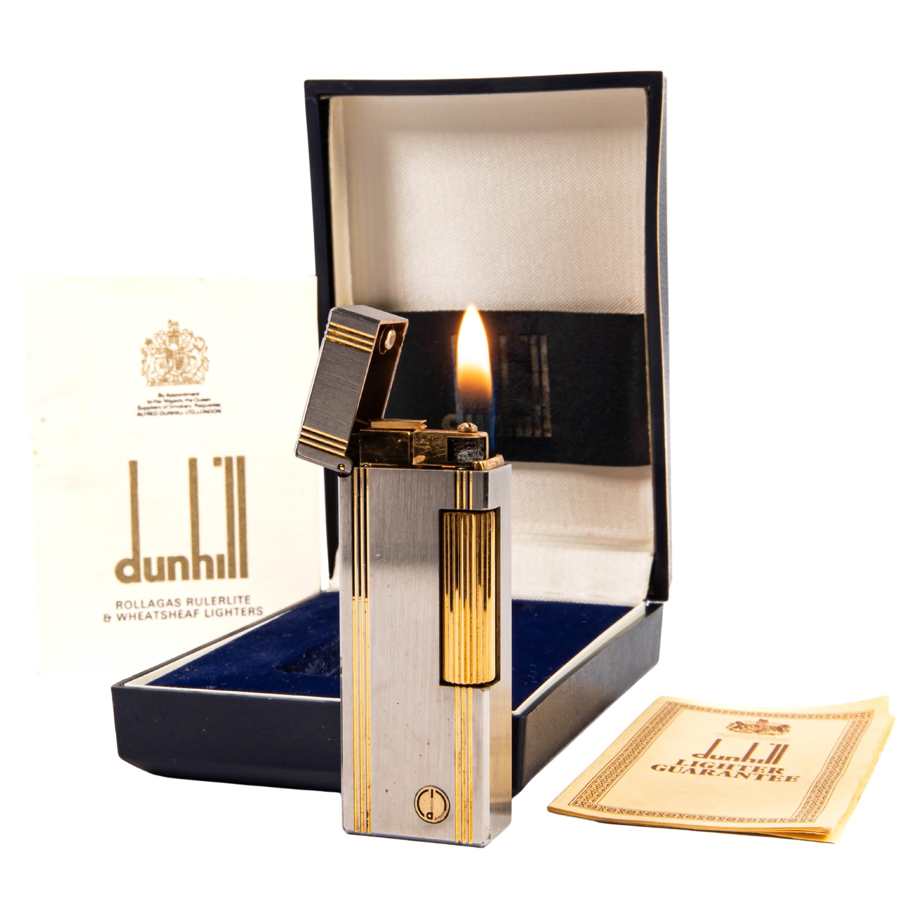 Vintage Silver Plated DUNHILL Rollagas Lighter Satin in Box 1985