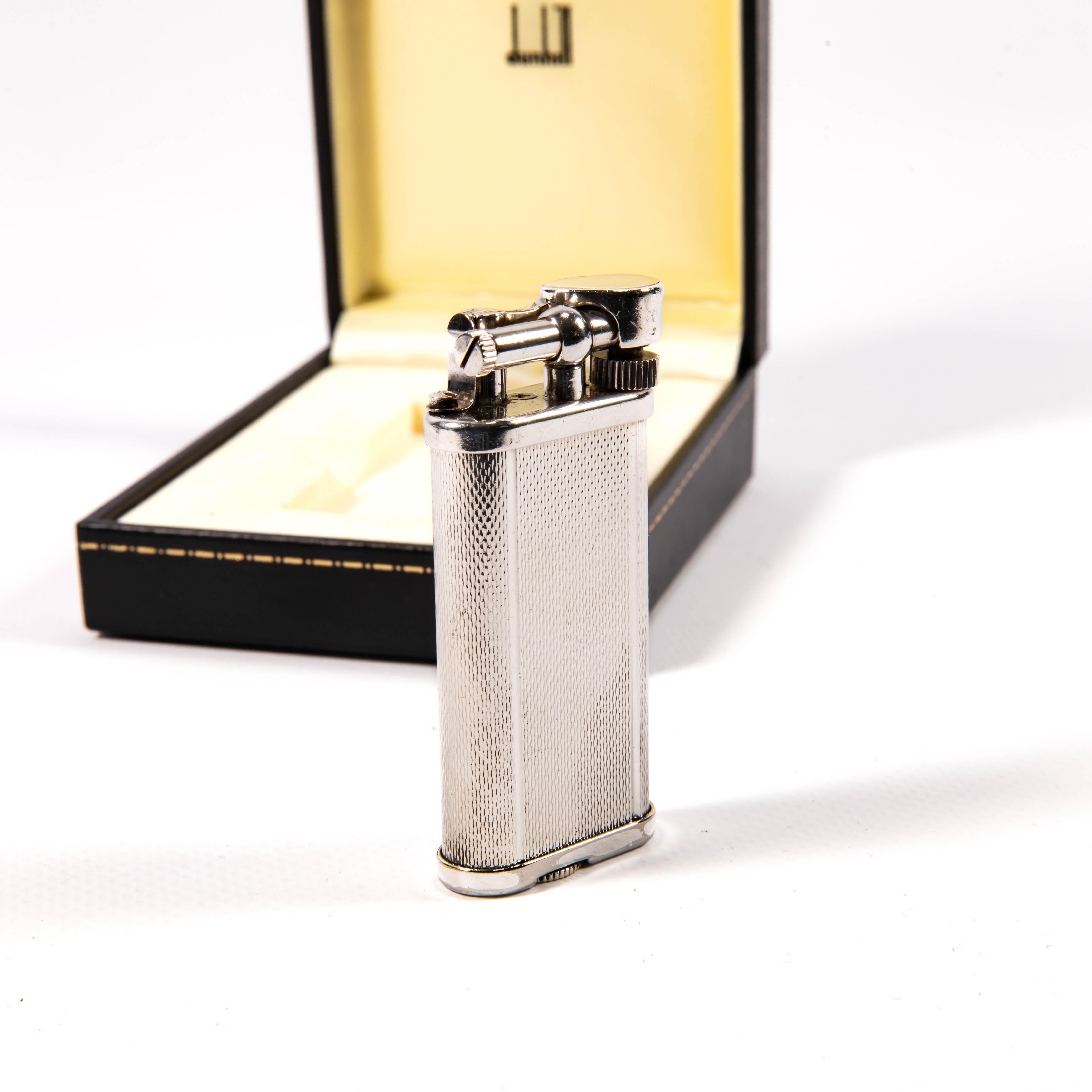 Women's or Men's Vintage Silver Plated DUNHILL Unique Lighter in Box 1990s For Sale