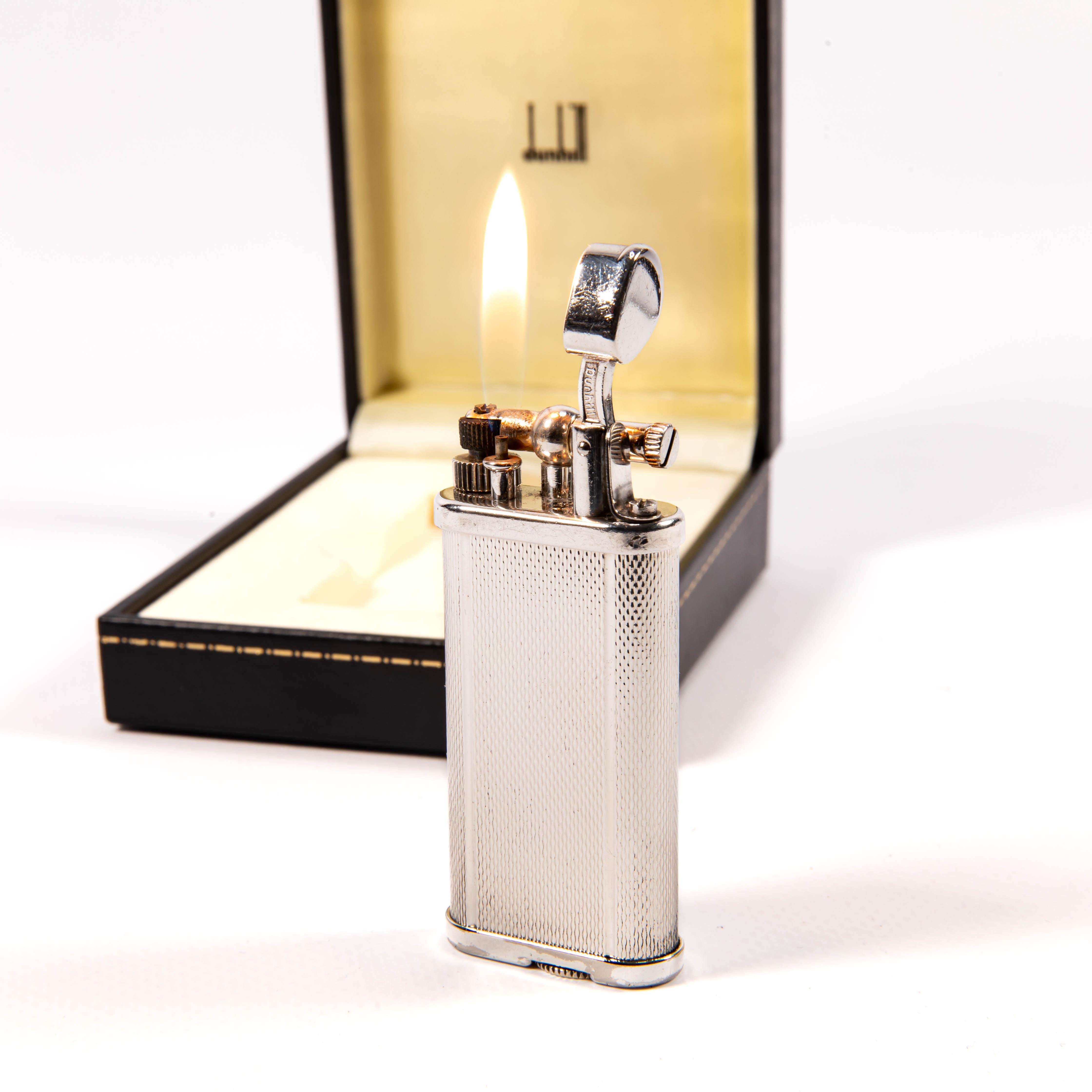 Vintage Silver Plated DUNHILL Unique Lighter in Box 1990s For Sale 3