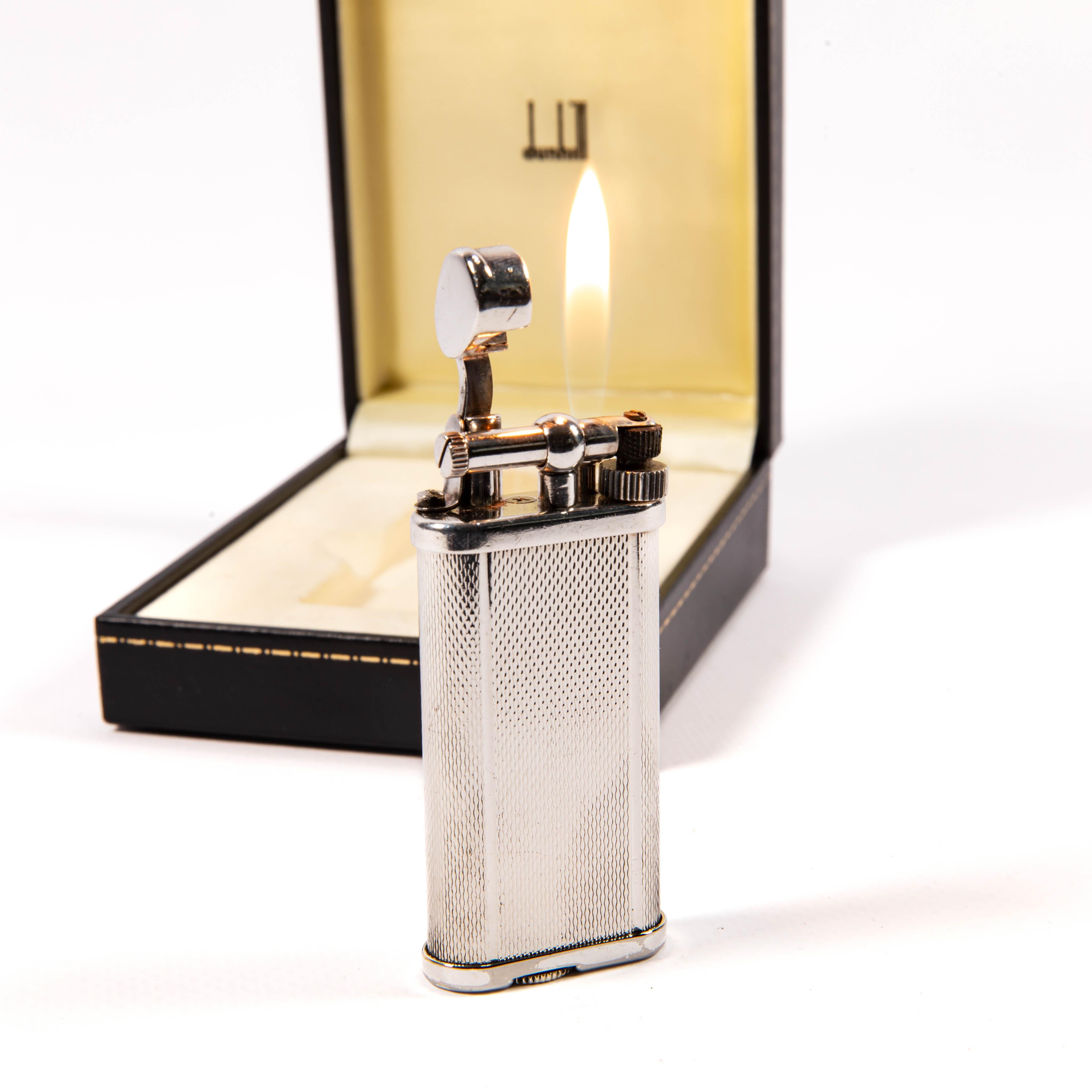 Vintage Silver Plated DUNHILL Unique Lighter in Box 1990s For Sale 4