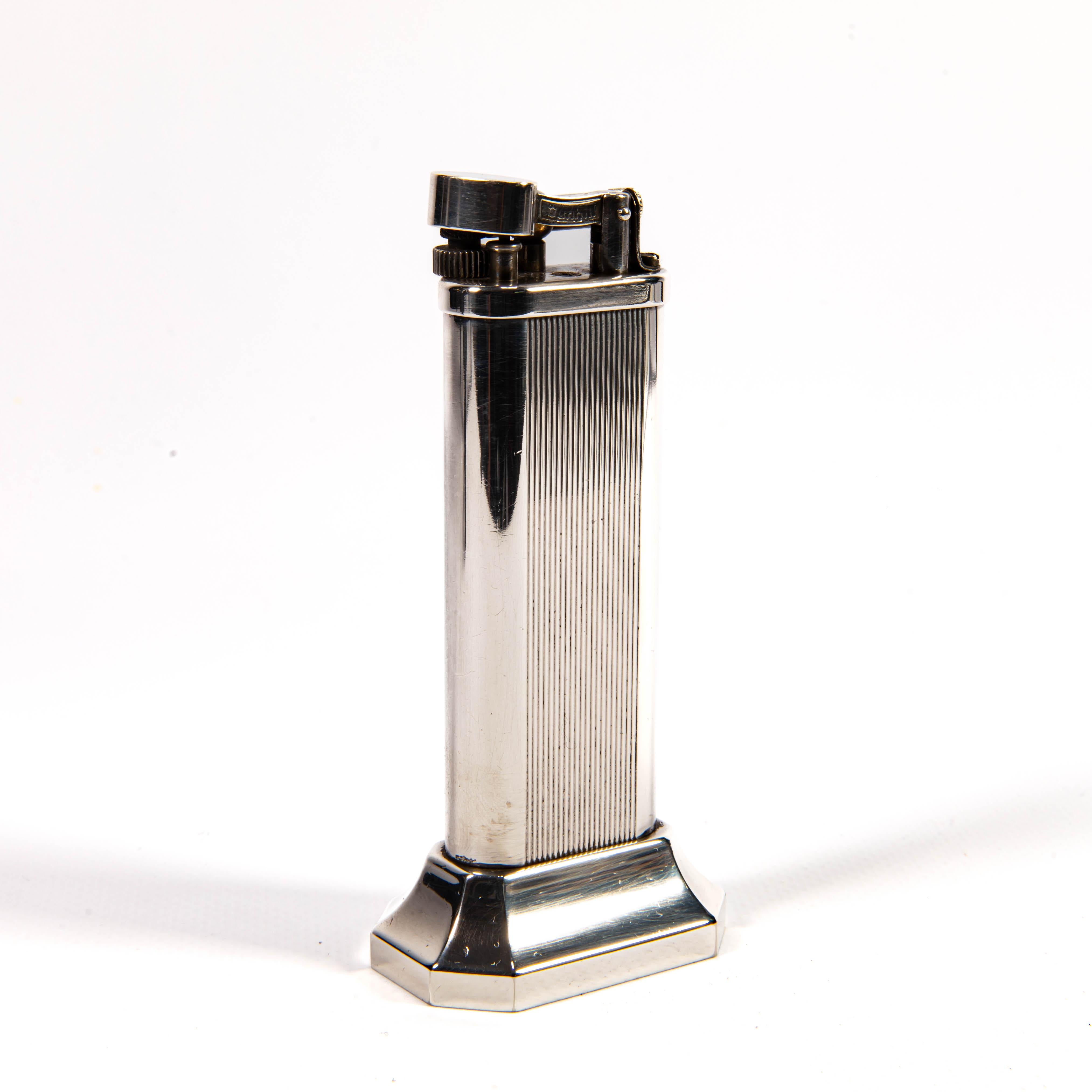 Vintage Silver Plated DUNHILL Unique Table Lighter 1990s In Good Condition For Sale In DELFT, NL