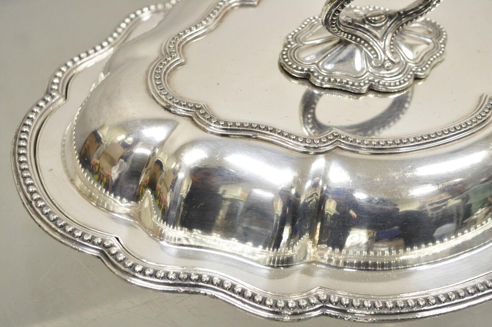 20th Century Vintage Silver Plated English Victorian Style Lidded Vegetable Serving Platter For Sale
