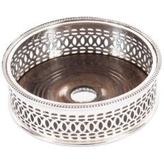 Vintage Silver Plated English Wine Coaster, 20th Century