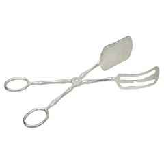 Vintage Silver Plated Faux Bamboo Scissor Style Pastry Cake Serving Tongs