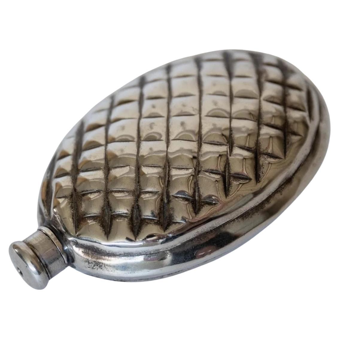 Vintage Silver Plated Flask, Pinecone Shape Metal Design, 1950s For Sale