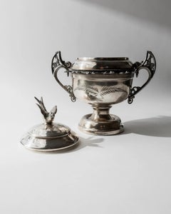 Vintage Silver Plated Footed Bowl with Lid by Warren Rogers, New York, 1930s