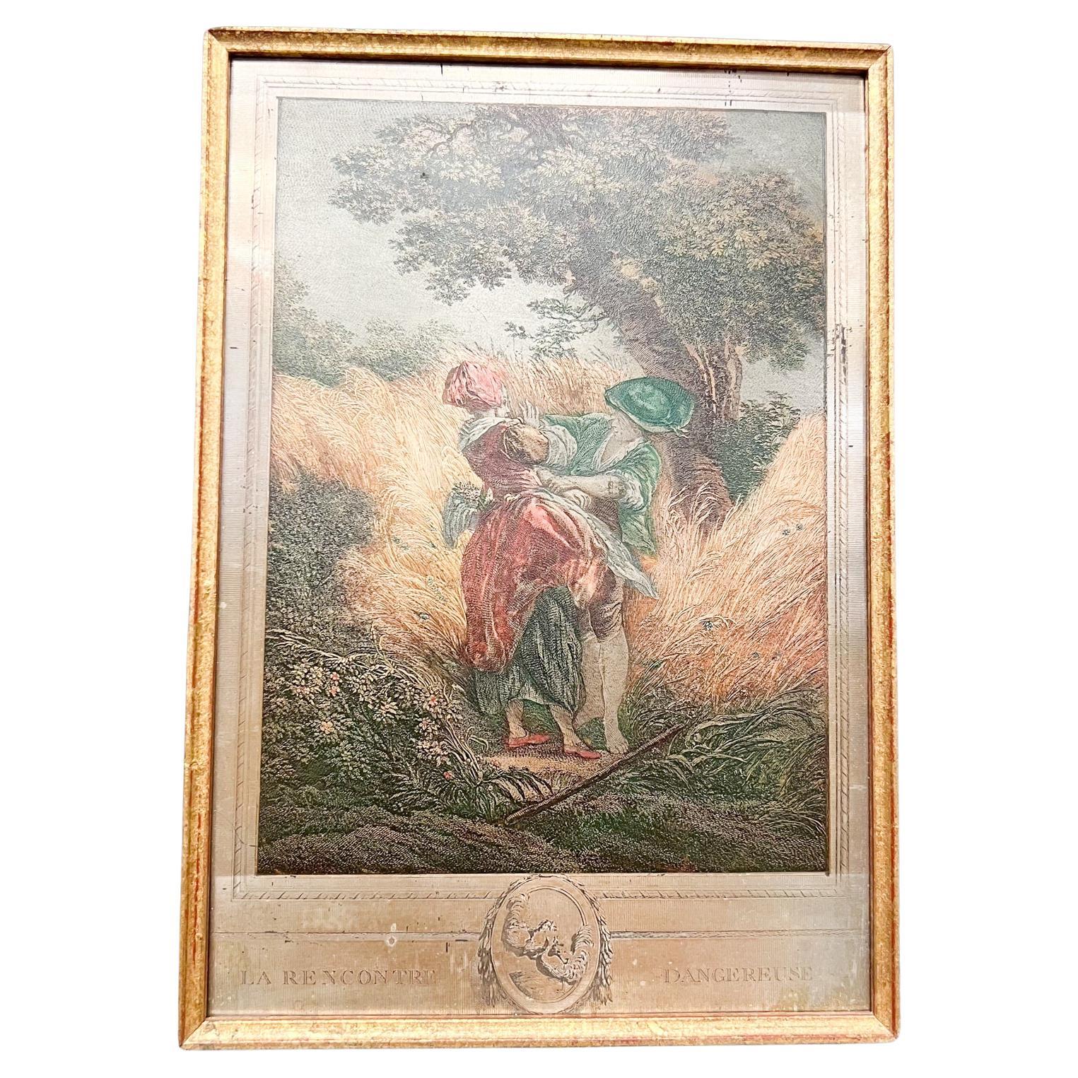 Silver Plated French Art: La Rencontré Dangereuse
Frame 12 w x 15.13 h x 1 d Art 6.75 w x 9.88 tall
Etched with colors on silverplated sheet.
Beautiful velvet and wood frame
Made in France.
Preowned original antique vintage condition.
See images