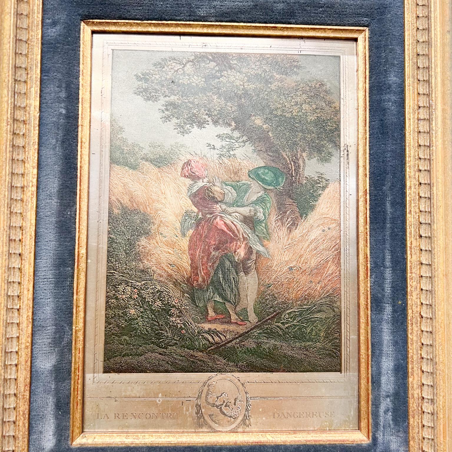 Rococo Vintage Silver-plated French Art Etching: La Rencontré Dangereuse For Sale