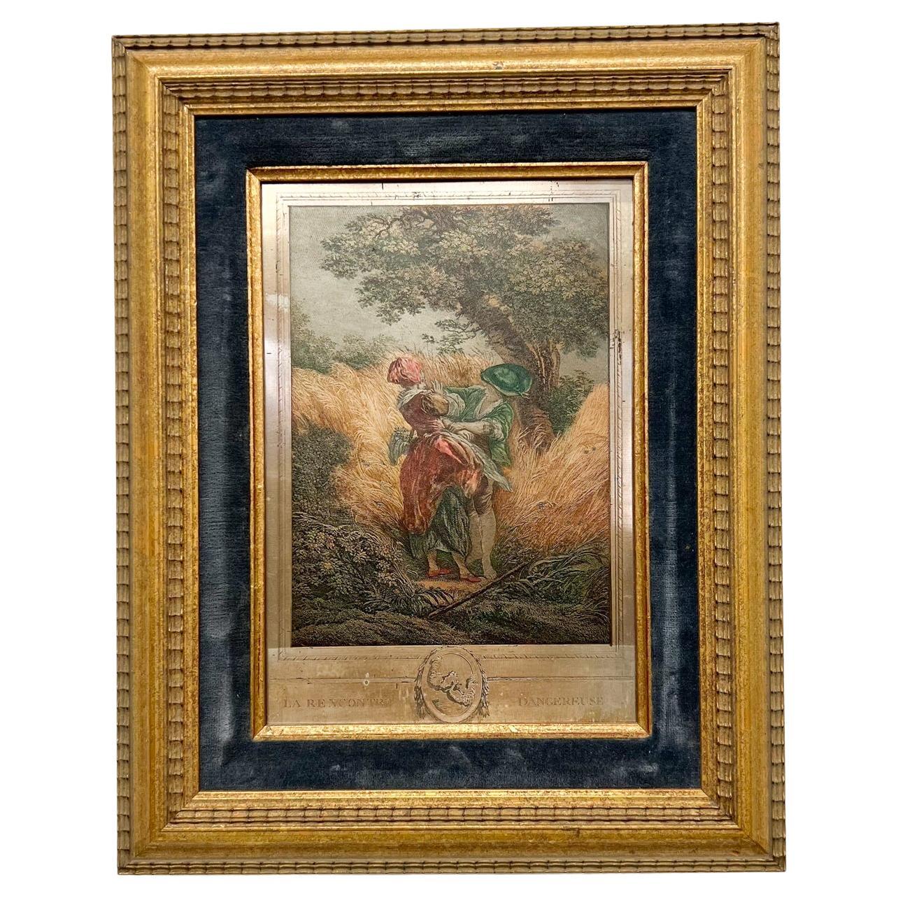 Vintage Silver-plated French Art Etching: La Rencontré Dangereuse For Sale