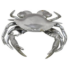 Vieux bol à encrier figuratif en forme de crabe en métal argenté